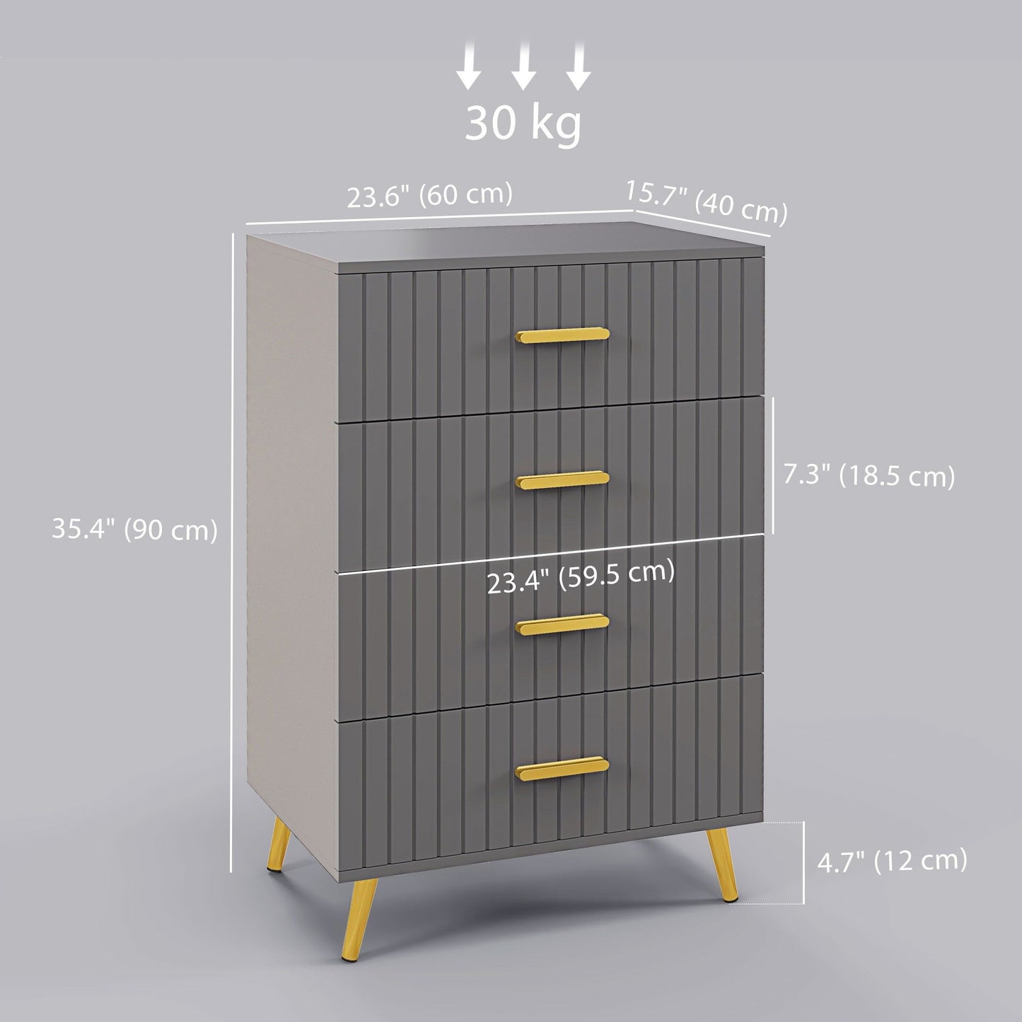 4-Drawer Chest of Drawers with Gold Handles - Dark Grey
