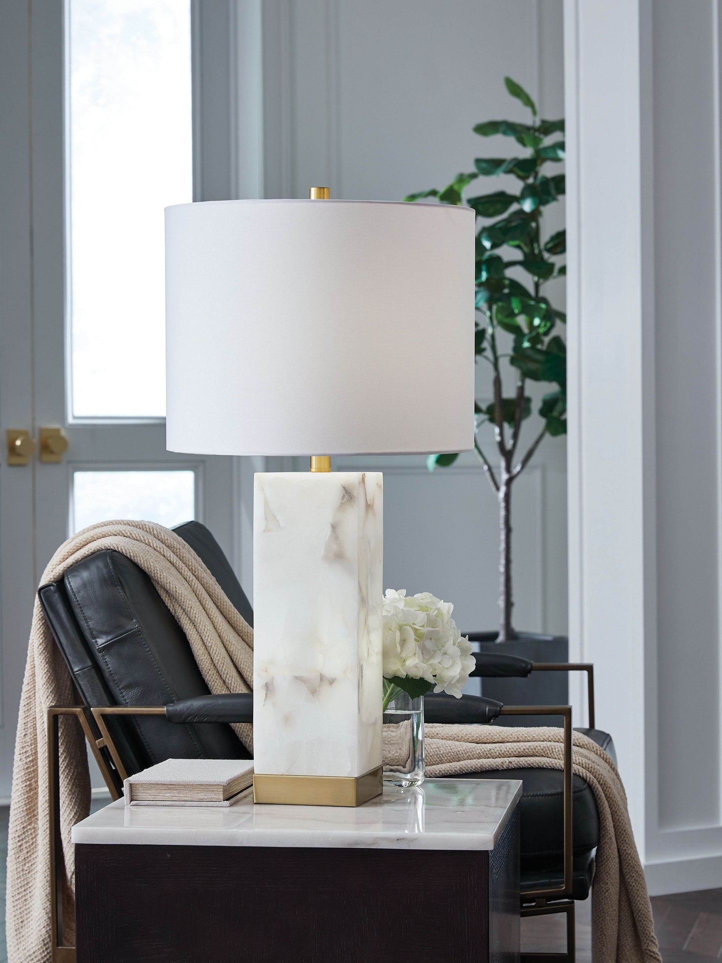 Linderfield - White / Gold Finish - Alabaster Table Lamp - Forward Furniture