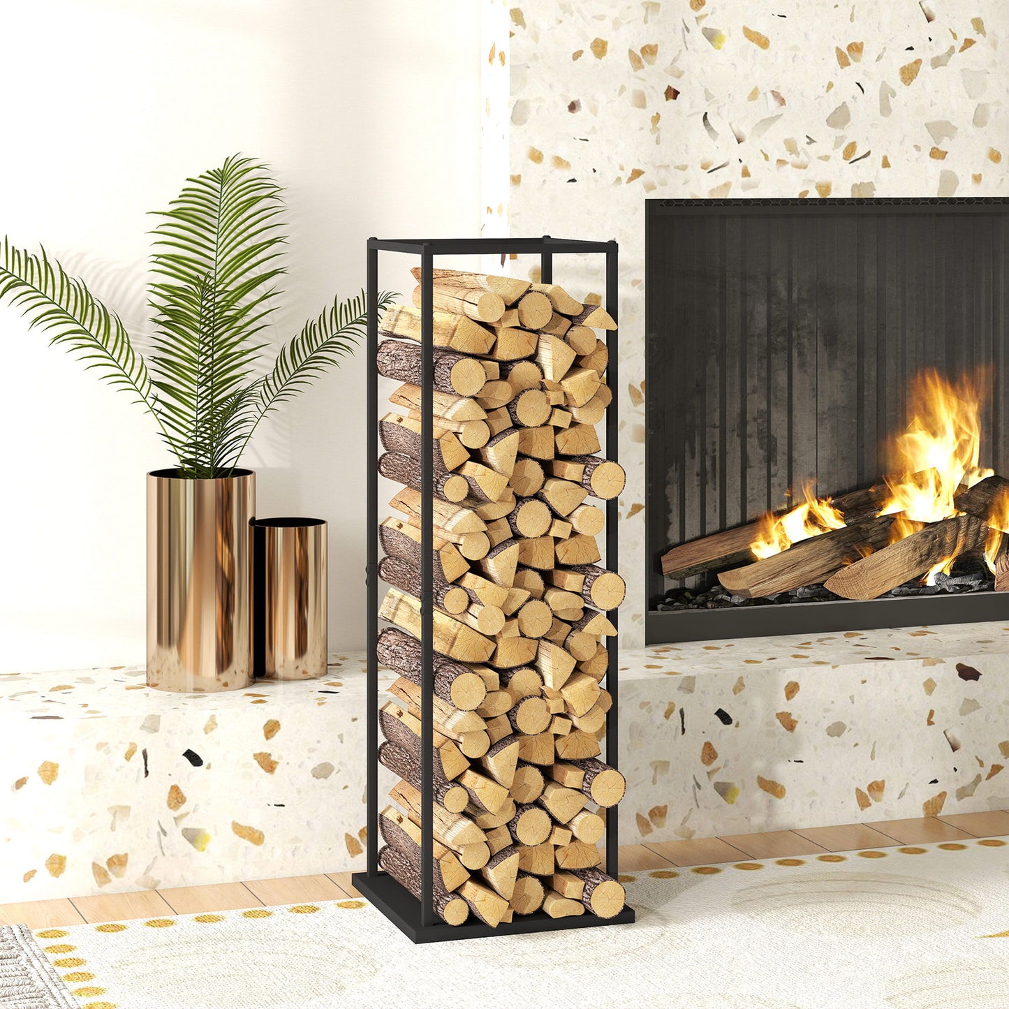 Firewood Rack Outdoor, Heavy Duty Log Holder, Vertical Fireplace Storage Rack, 220 lbs Capacity, 13" x 13" x 43", Black