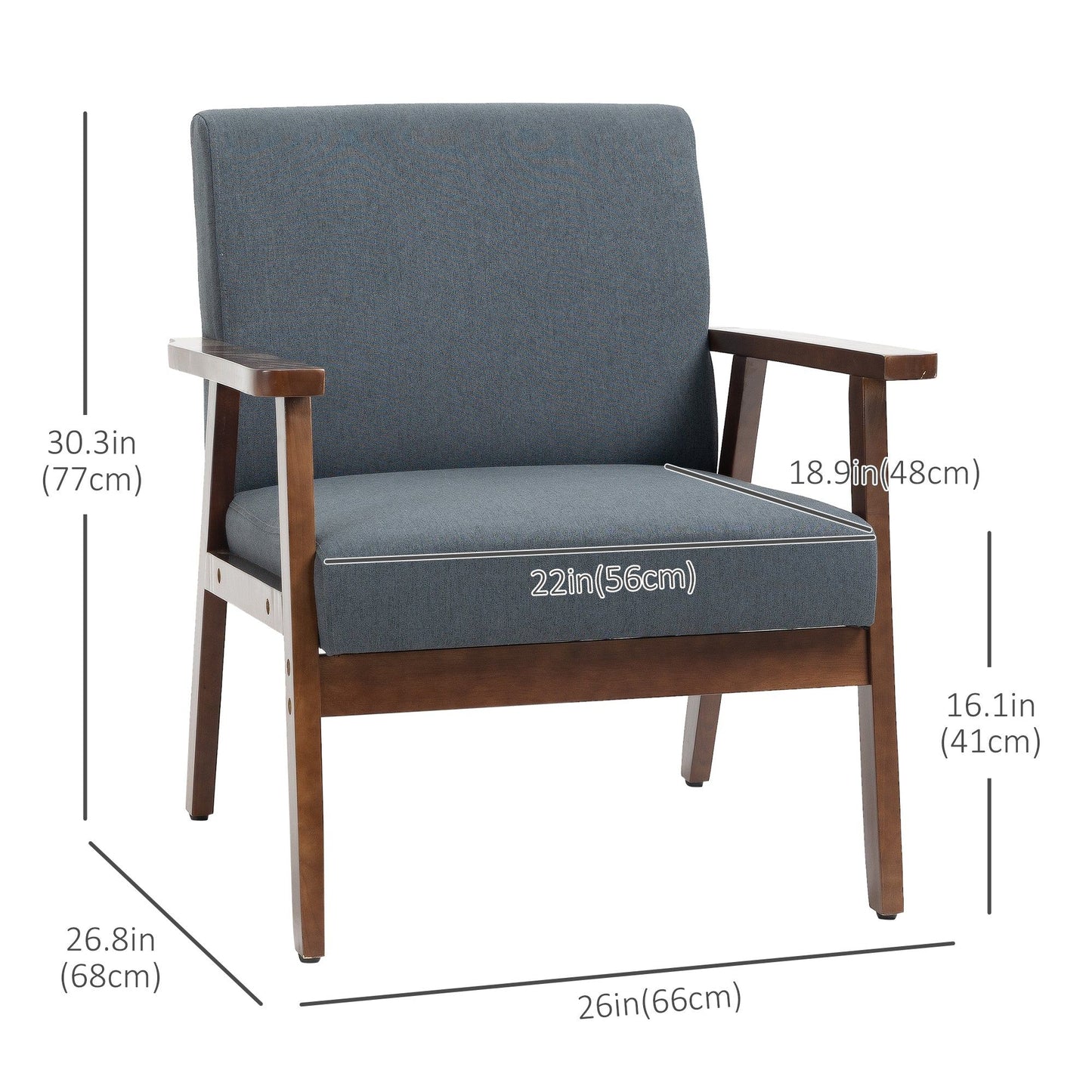 Linen-Feel Cushioned Accent Chair - Dark Gray
