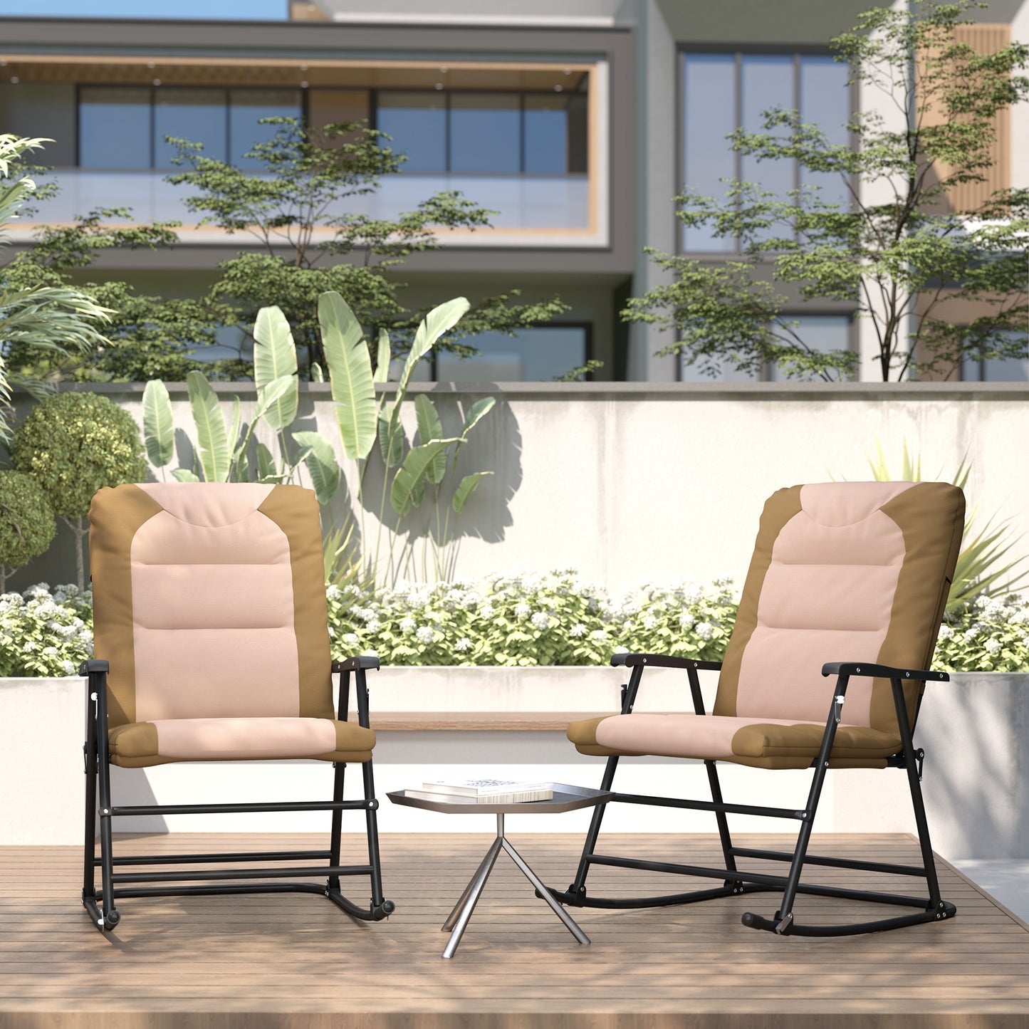 Folding Rocking Chair Set of 2 Padded Rockers with Armrest, Light Grey