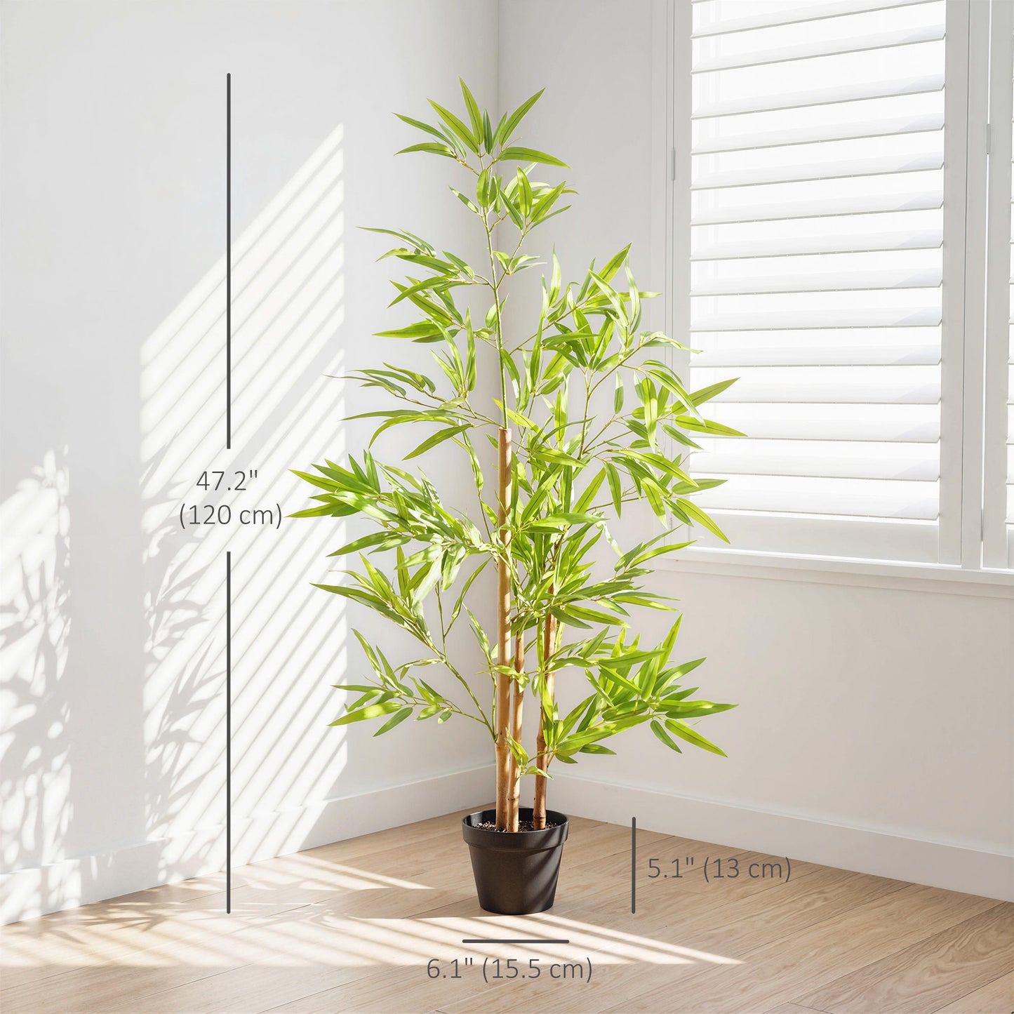 Artificial Bamboo Tree, 4ft Fake Tree with Realistic Leaf and Natural Trunk, Decorative Plant in Nursery