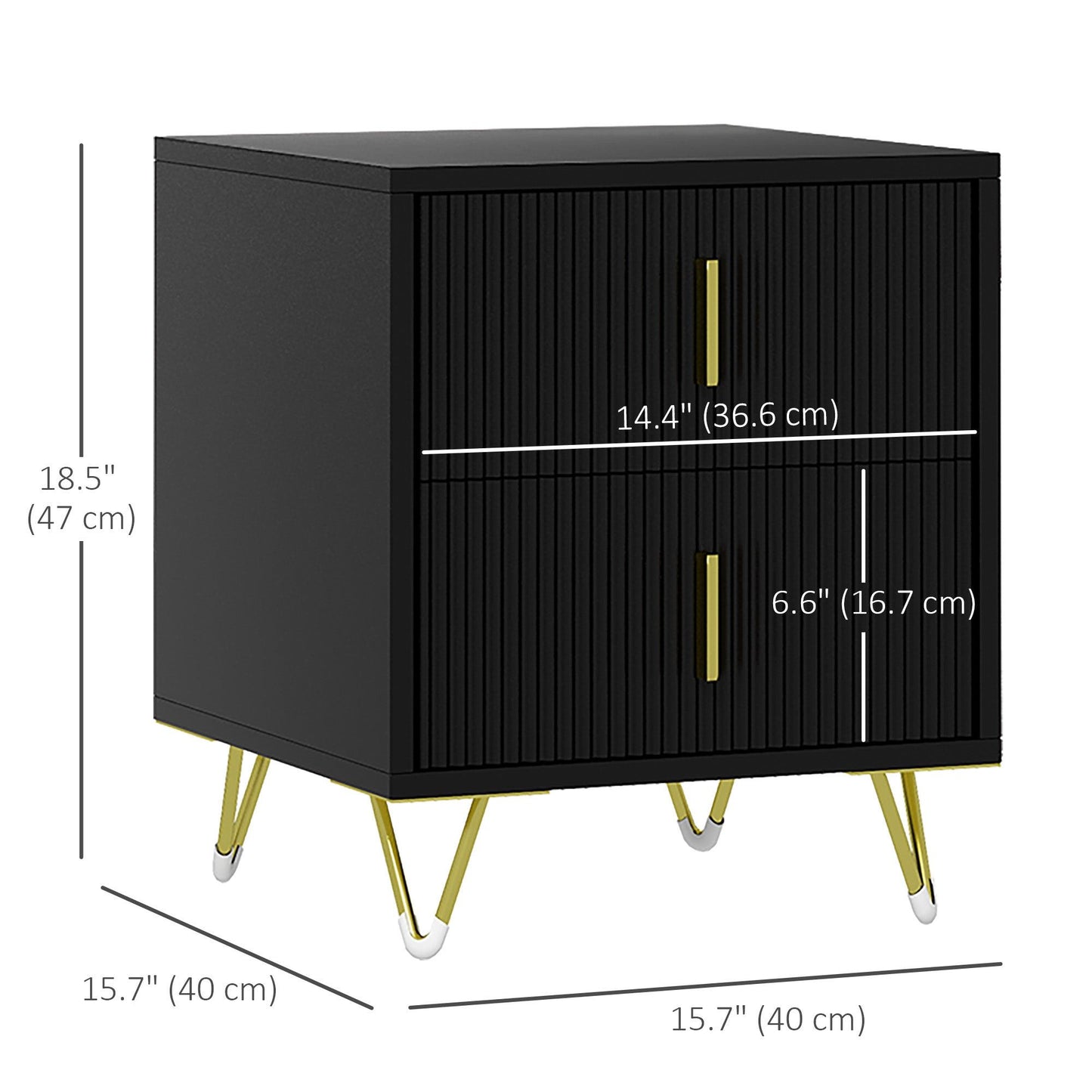 2-Drawer Nightstand with Metal Legs - Black