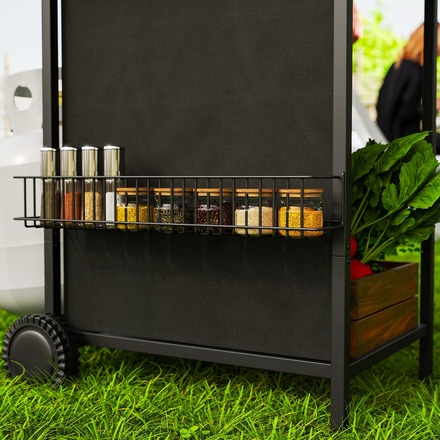 2+1 Burner Propane Gas BBQ Grill, Portable Gas Barbecue Grill with Side Burner, Thermometer, Lid, Side Table, Shelf, Spice Rack, Wheels, Grease Cup for Garden, Black