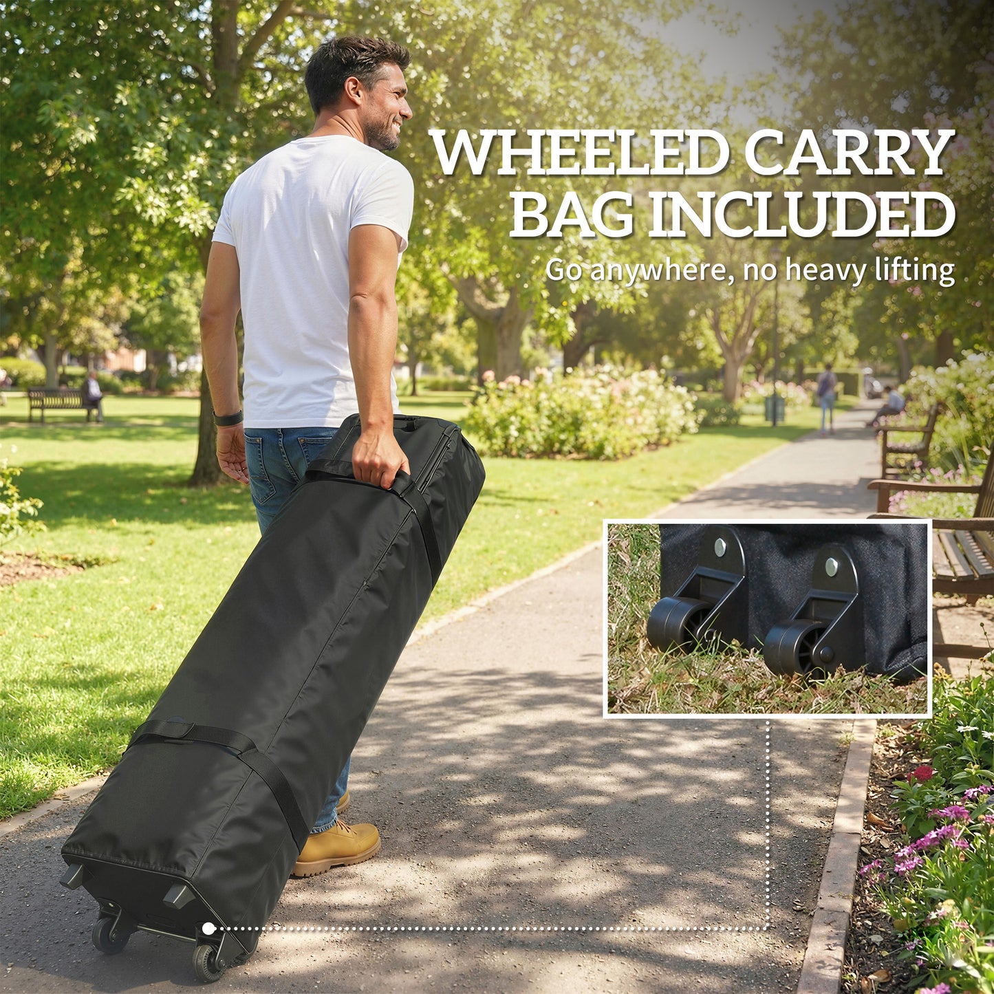 9.6 x 9.6 ft Pop Up Canopy Tent with Pockets, UPF 50+ 1-Button Push Outdoor Instant Canopy with Sandbags, Wheeled Bag