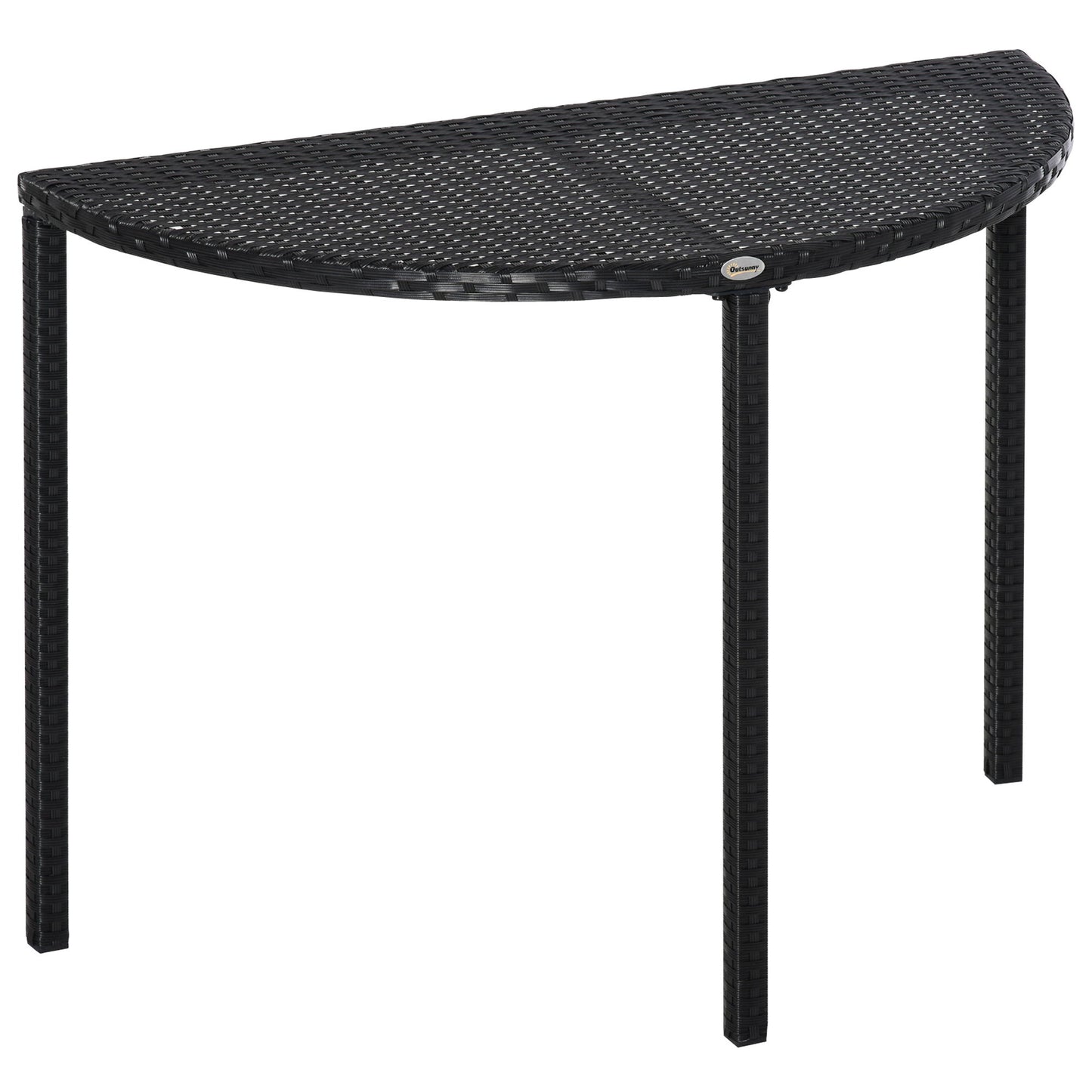Half Round Side Table, PE Rattan Coffee Table with Metal Frame for Patio, Garden, Balcony, Black