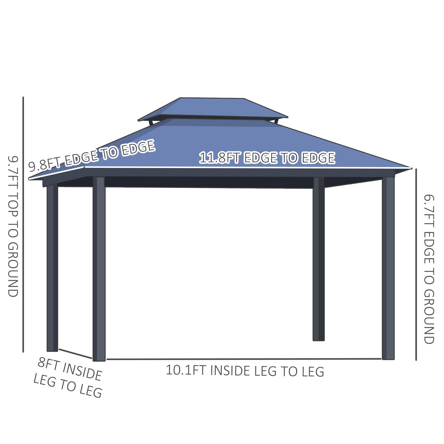 10'x12' Hardtop Patio Gazebo Aluminum Gazebo Canopy with Double Tier Roof, Curtains, Netting Sidewalls, Black & Grey