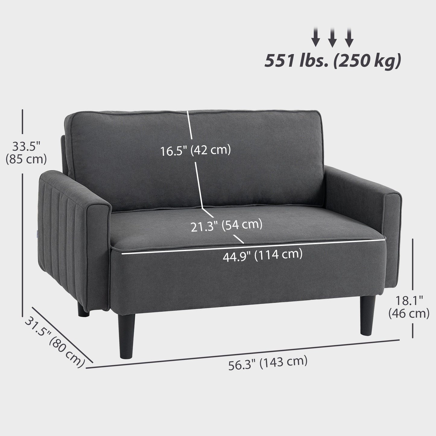 2-Seater Linen Loveseat Sofa - Dark Grey