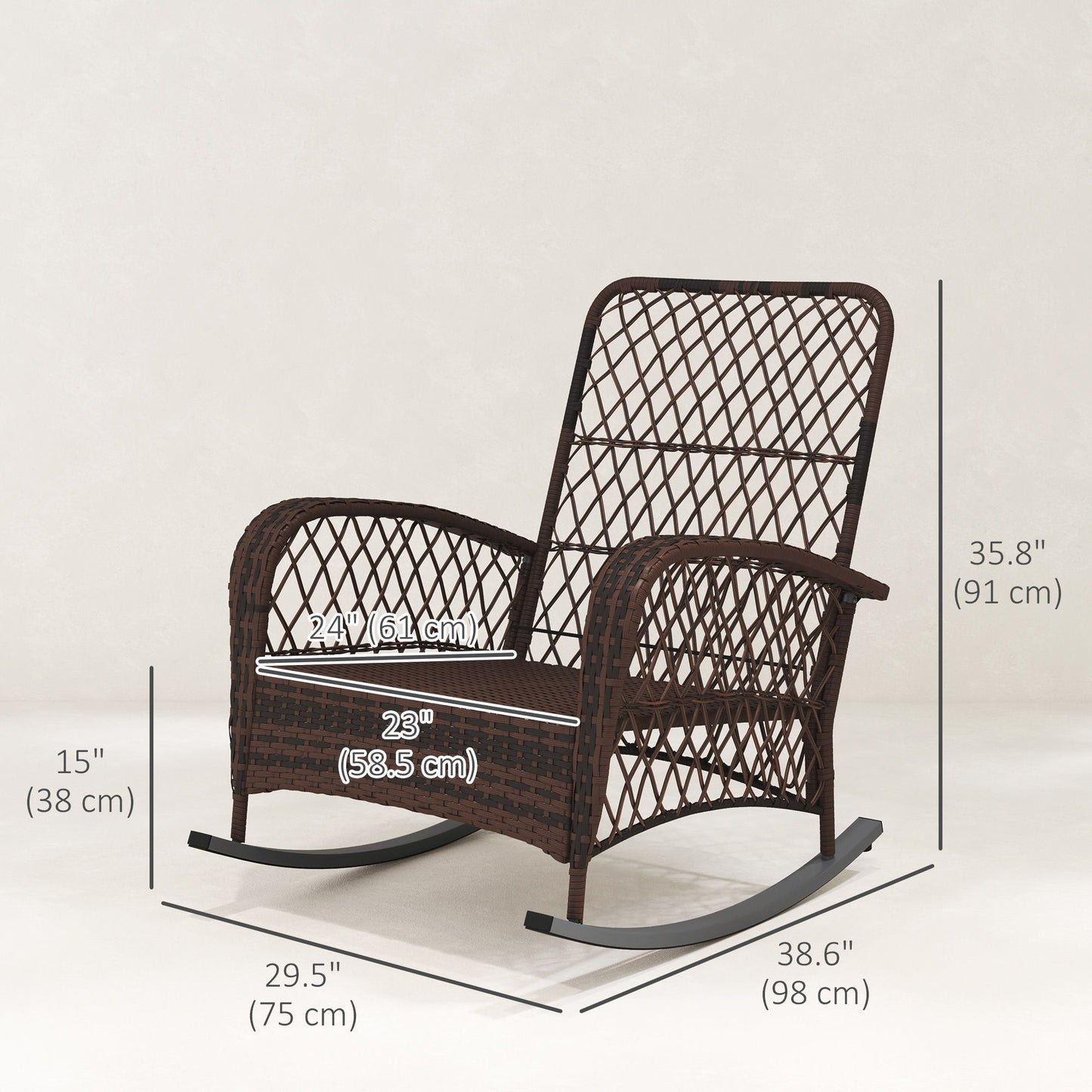 Outdoor Wicker Rattan Rocking Chair Set of 2, Patio Rocker with Thick Cushions for Garden Backyard Porch, Red