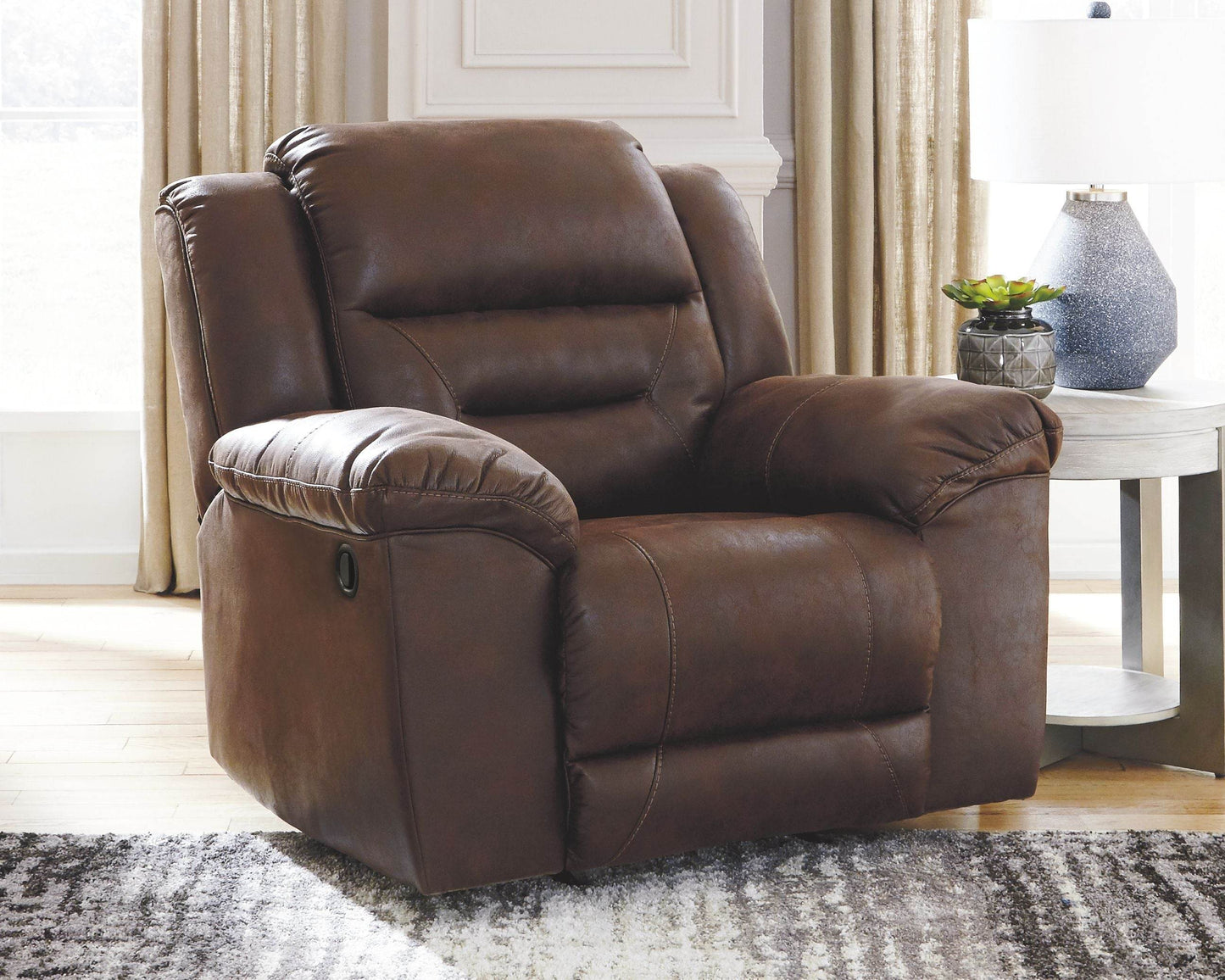 Stoneland - Chocolate - Rocker Recliner - Faux Leather - Forward Furniture