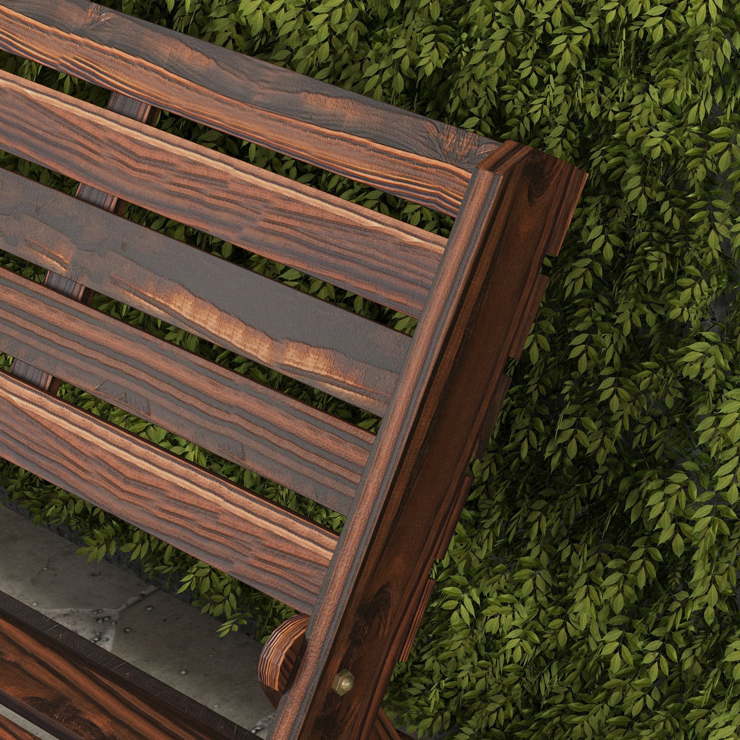 2-Seater Wooden Outdoor Bench, Foldable Garden Bench with Slatted Backrest and Seat, Patio Loveseat, Carbonised Finish