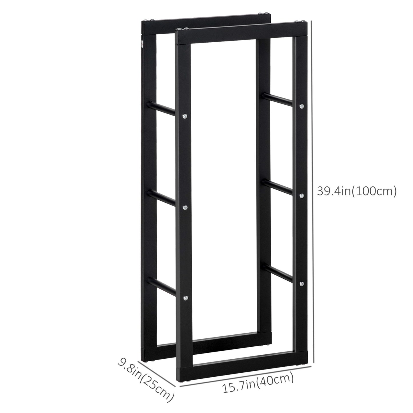 15.7" x 9.8" x 39.4" Firewood Rack Outdoor, Log Holder Fireplace Storage Rack with Handles and 220 lbs. Weight Capacity, Black