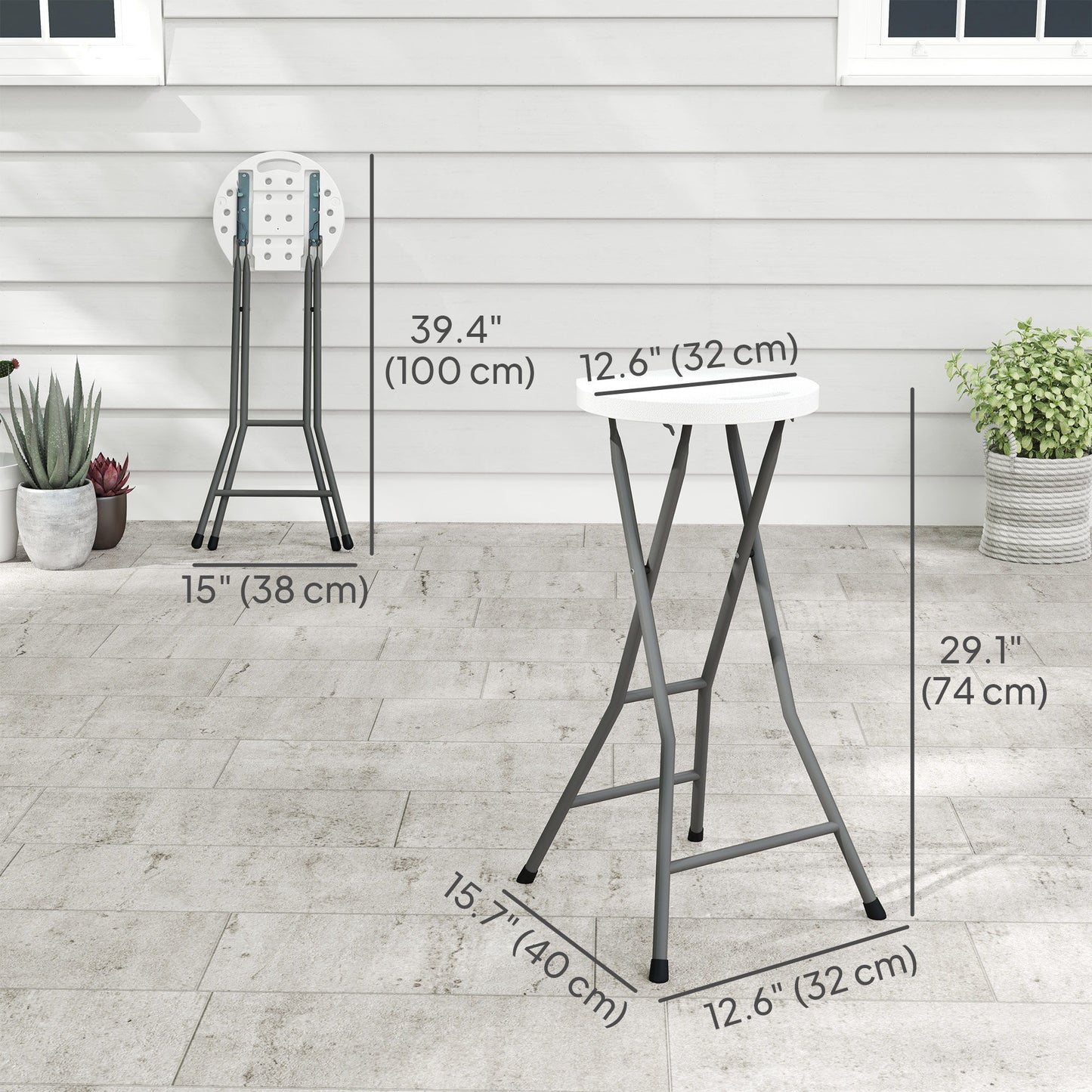 Set of 4 Folding Outdoor Bar Stools, 29" Counter Height Stools with Handle, Indoor Outdoor Stool Chair with Footrest