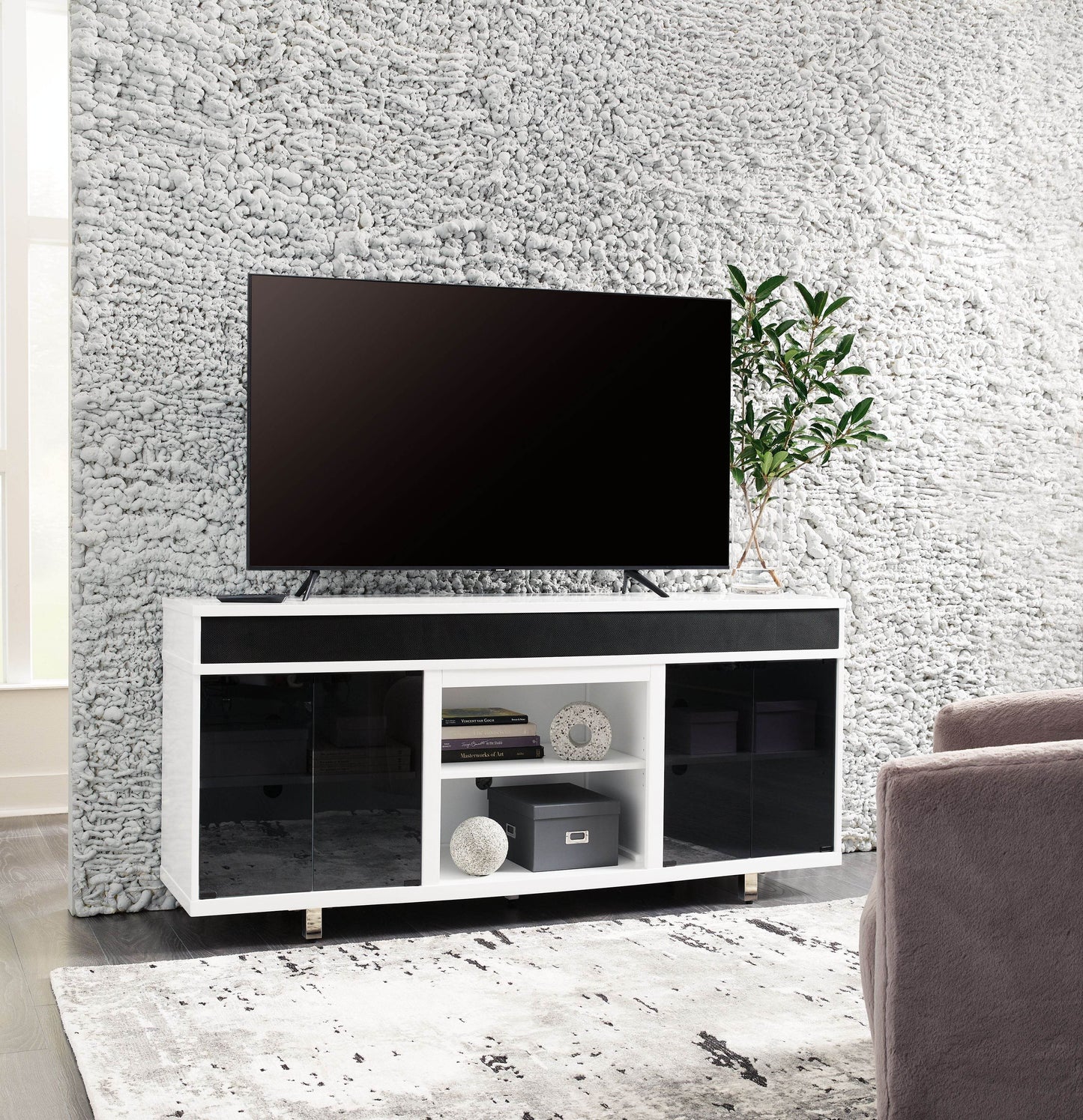 Gardoni - White / Black - XL TV Stand With Fireplace Option - Forward Furniture
