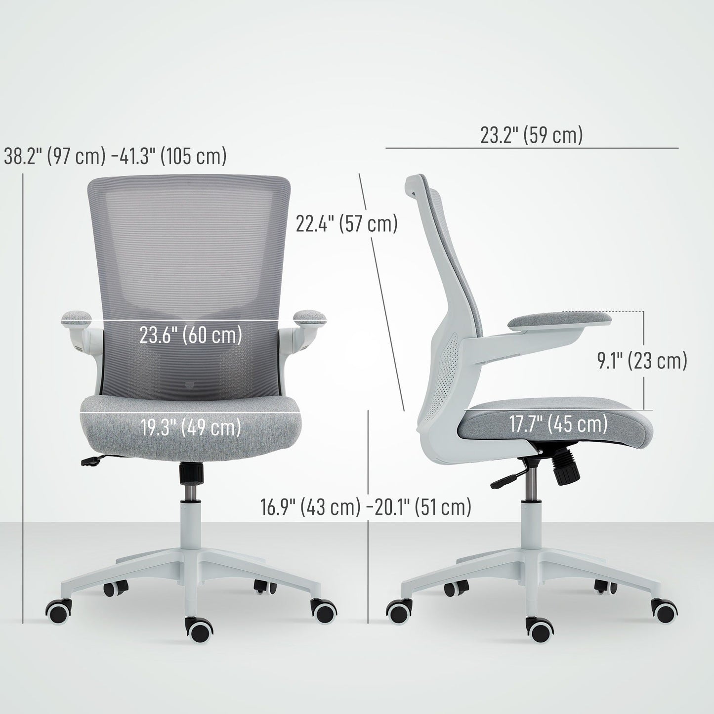 Ergonomic Office Chair with Lumbar Support and Flip-Up Arms - Grey