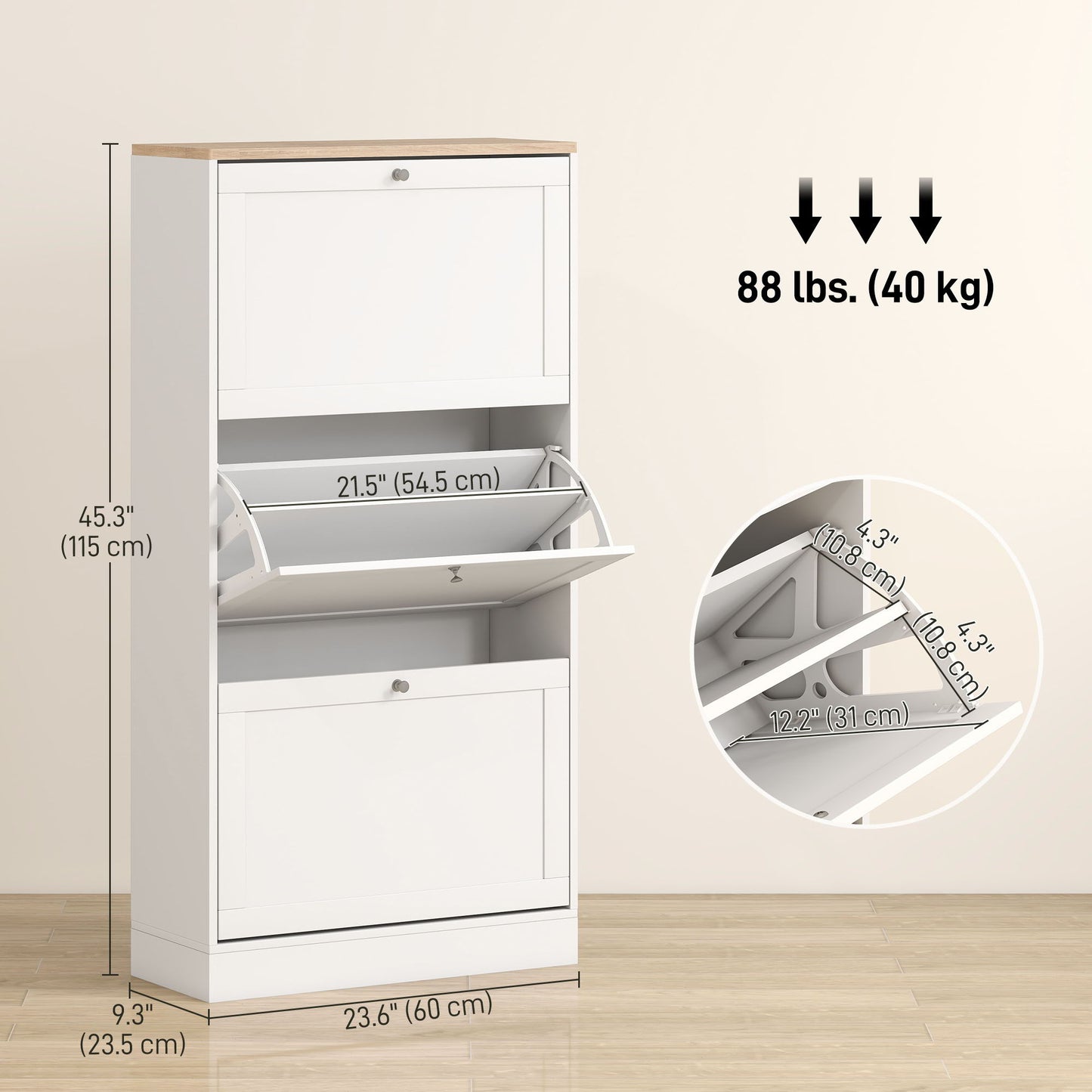 Modern Shoe Storage with 3 Flip Drawers and Adjustable Shelves, Shoe Cabinet Organizer for 12-18 Pairs of Shoes, White