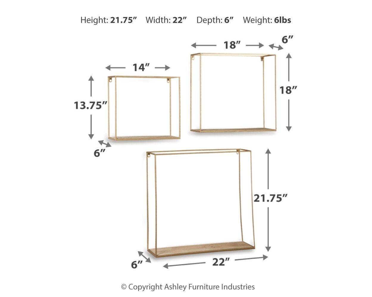 Efharis - Natural / Gold Finish - Wall Shelf Set (Set of 3) - Forward Furniture