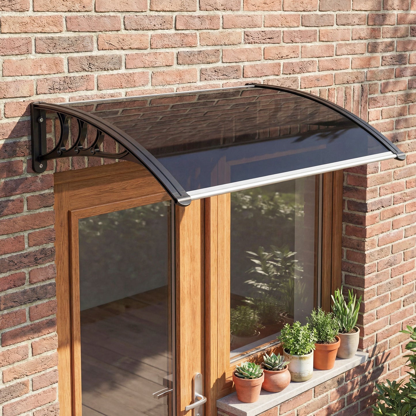 Window Awning Door Canopy, 29.9" x 39.4" Polycarbonate Cover, Front Door Patio Canopy with Solid Panel, Transparent