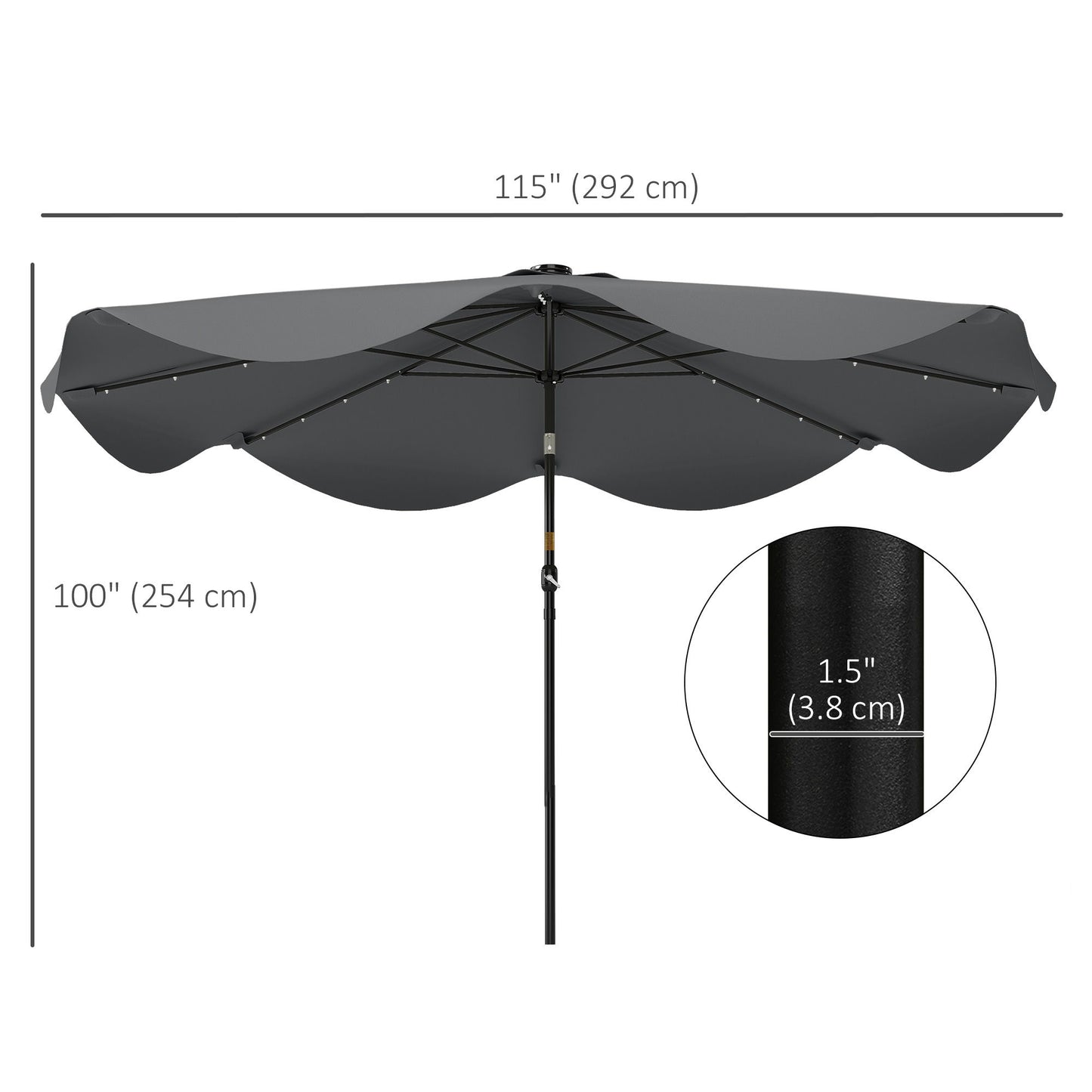 Solar Patio Umbrella with LED and Tilt, Outdoor Market Table Umbrella Parasol with Crank, 10 x 10 ft, Dark Grey