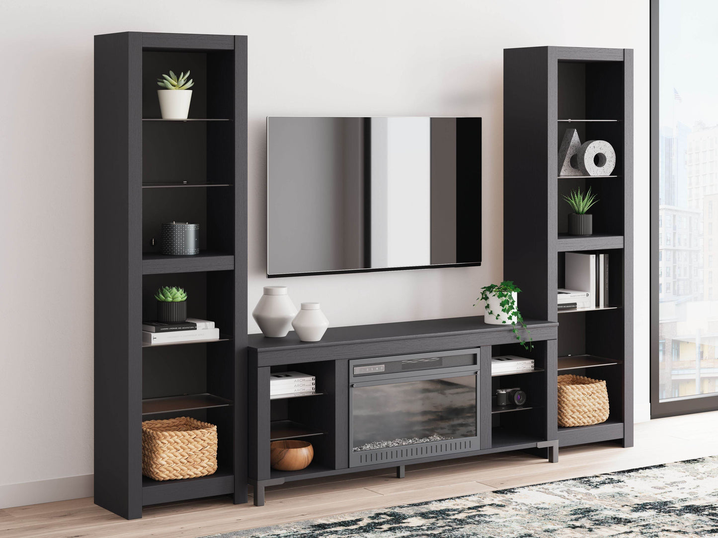 Cayberry - Black - 3-Piece Entertainment Center With Electric Fireplace - Forward Furniture
