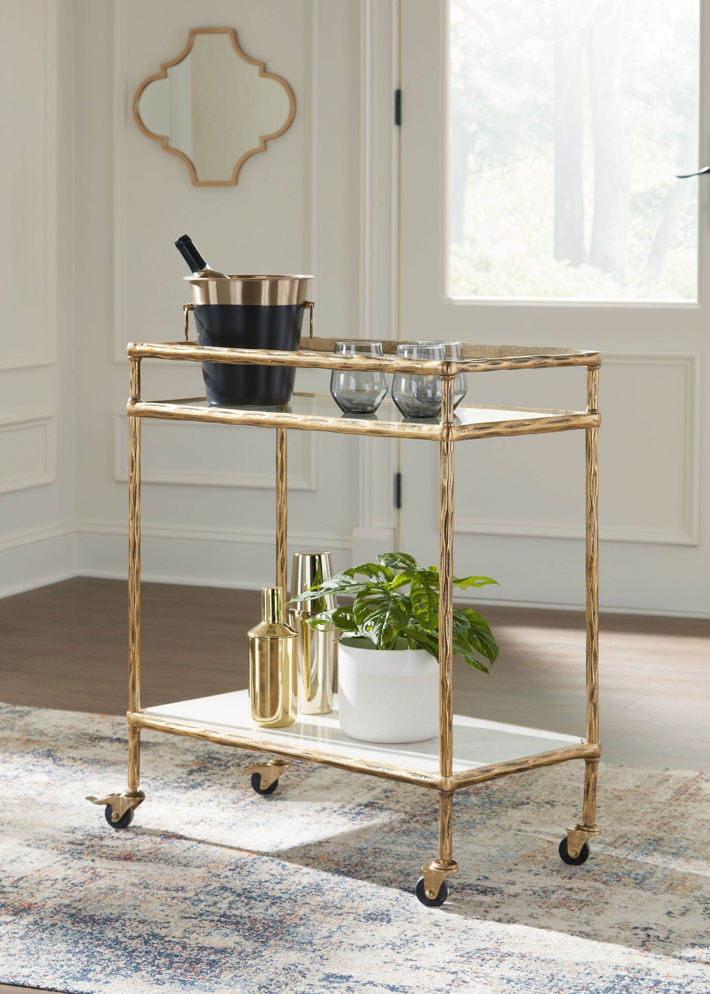 Plattfield - Antique Gold Finish - Bar Cart - Forward Furniture