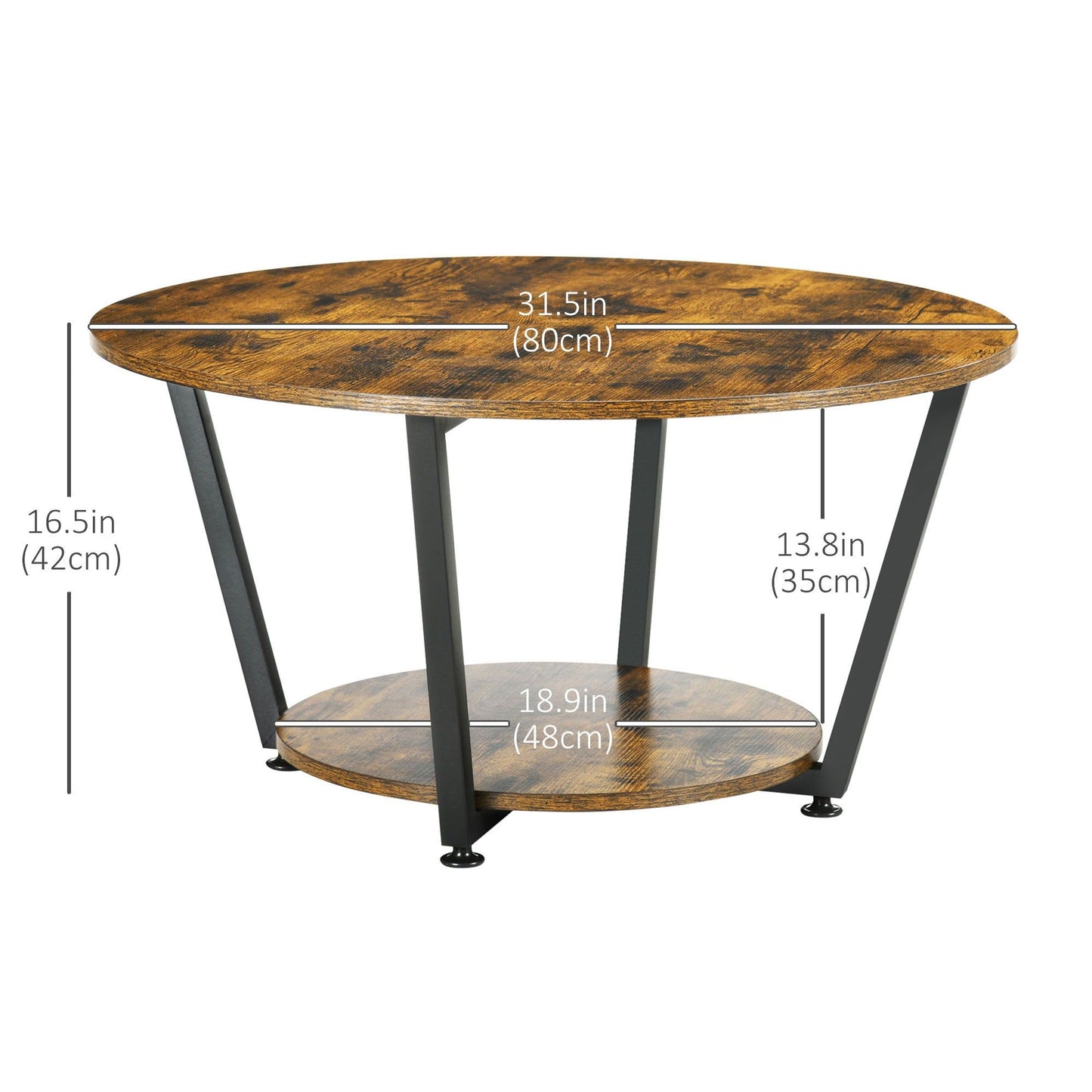 2-Tier Round Coffee Table with Storage - Rustic Brown