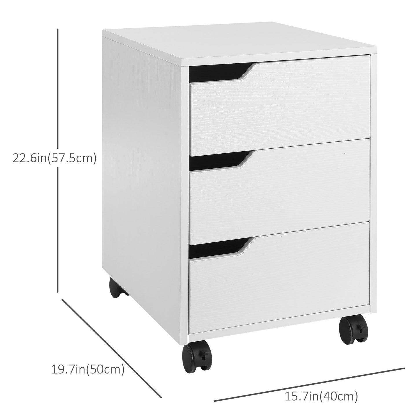 3-Drawer Mobile Filing Cabinet with Wheels - White