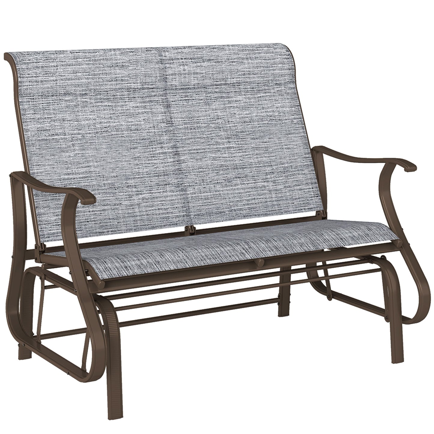 Garden Double Gliding Chair, Patio Glider Armchair for Outdoor, Backyard Mesh Seat and Backrest, Steel Frame, Dark Grey