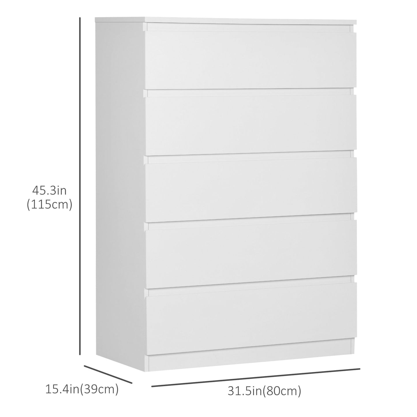 Dresser for Bedroom with 5 Drawers, Modern Chest of Drawers for Living Room, Closet, Hallway, White