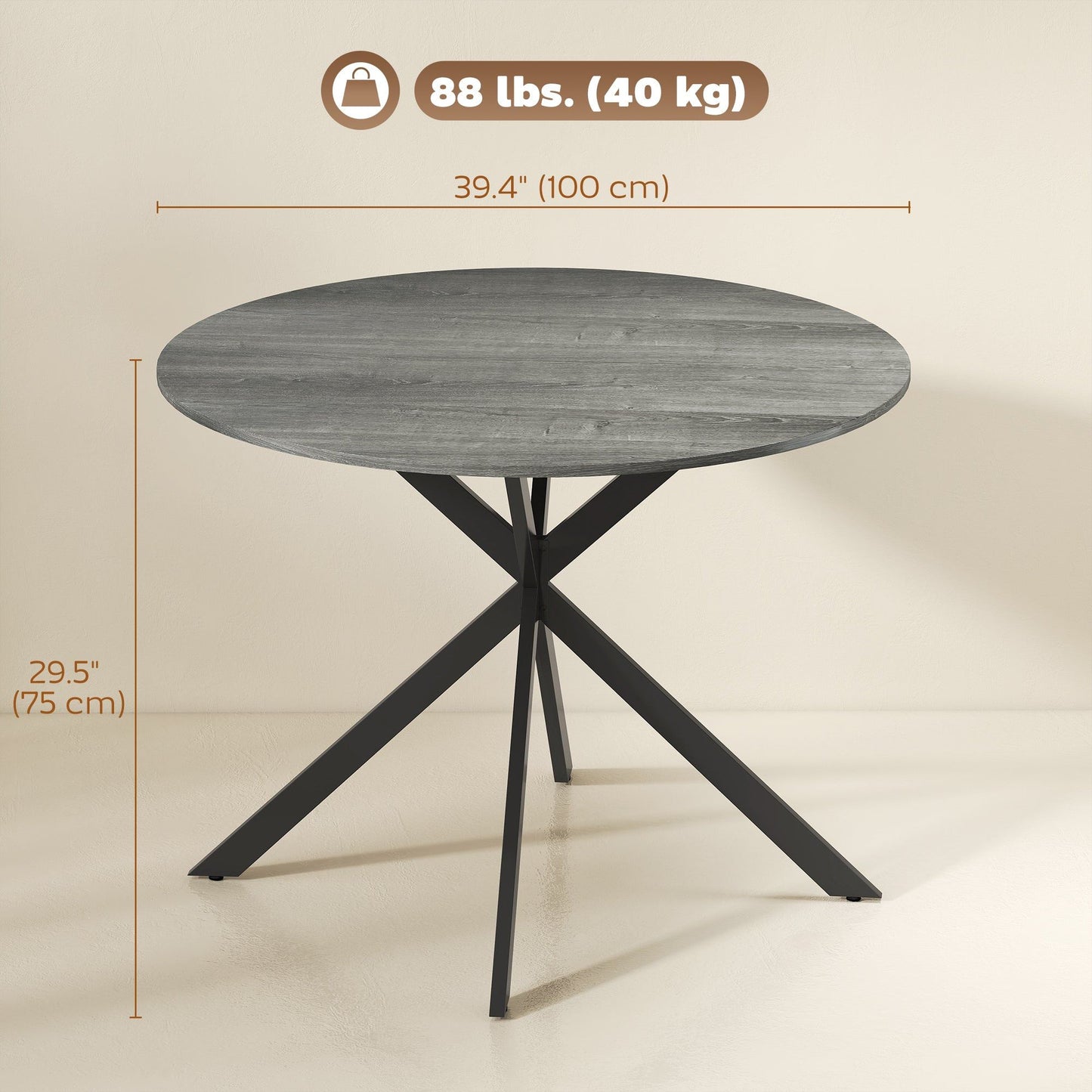 40" Round Industrial Dining Table for 4 - Distressed Grey