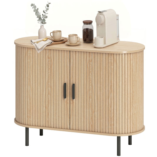 Sideboard Buffet Cabinet with Curved Tambour Doors - Natural Wood