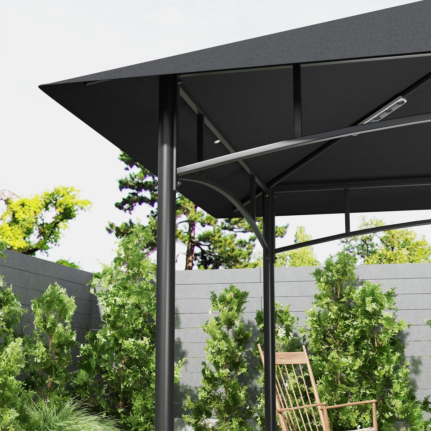 8' x 5' Barbecue Gazebo, 2-Tier BBQ Gazebo with 2 Side Shelves, Storage Basket, Hanging Hooks, Dark Grey