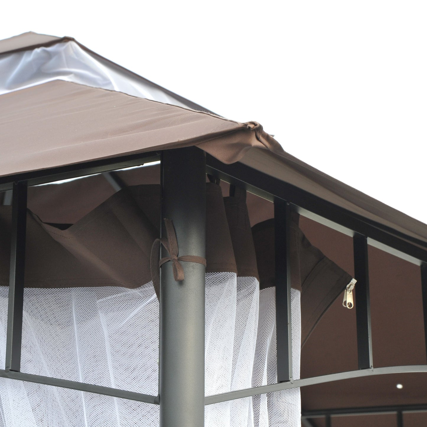 10' x 10' Double Tier Garden Gazebo Canopy Outdoor Sunshade Tent Anti-UV Roof with Metal Frame, Coffee