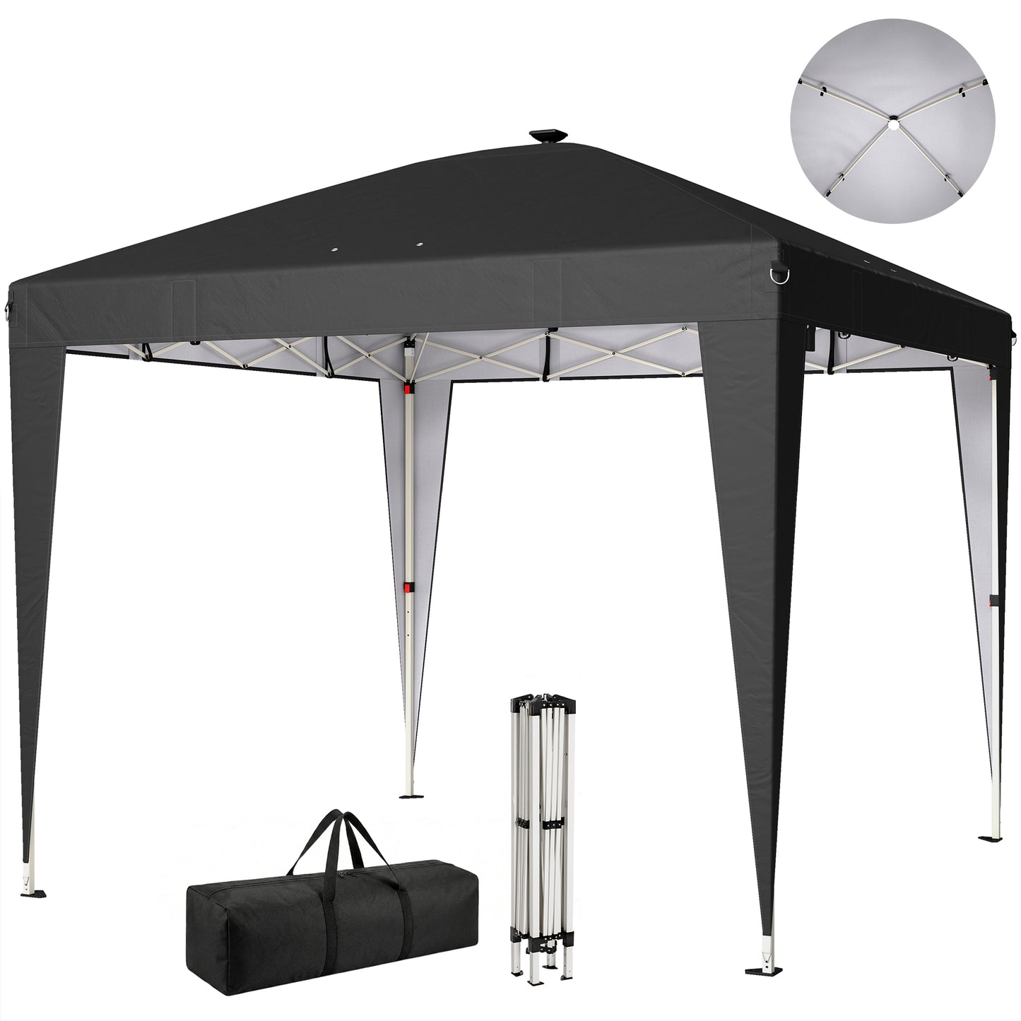 10 x 10 ft Pop Up Canopy Tent with Central Light, UPF 50+ Instant Portable Canopy Shelter with Remote, Black