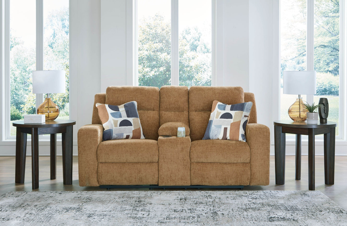 Kanlow - Honey - Dbl Reclining Loveseat With Console - Fabric - Forward Furniture