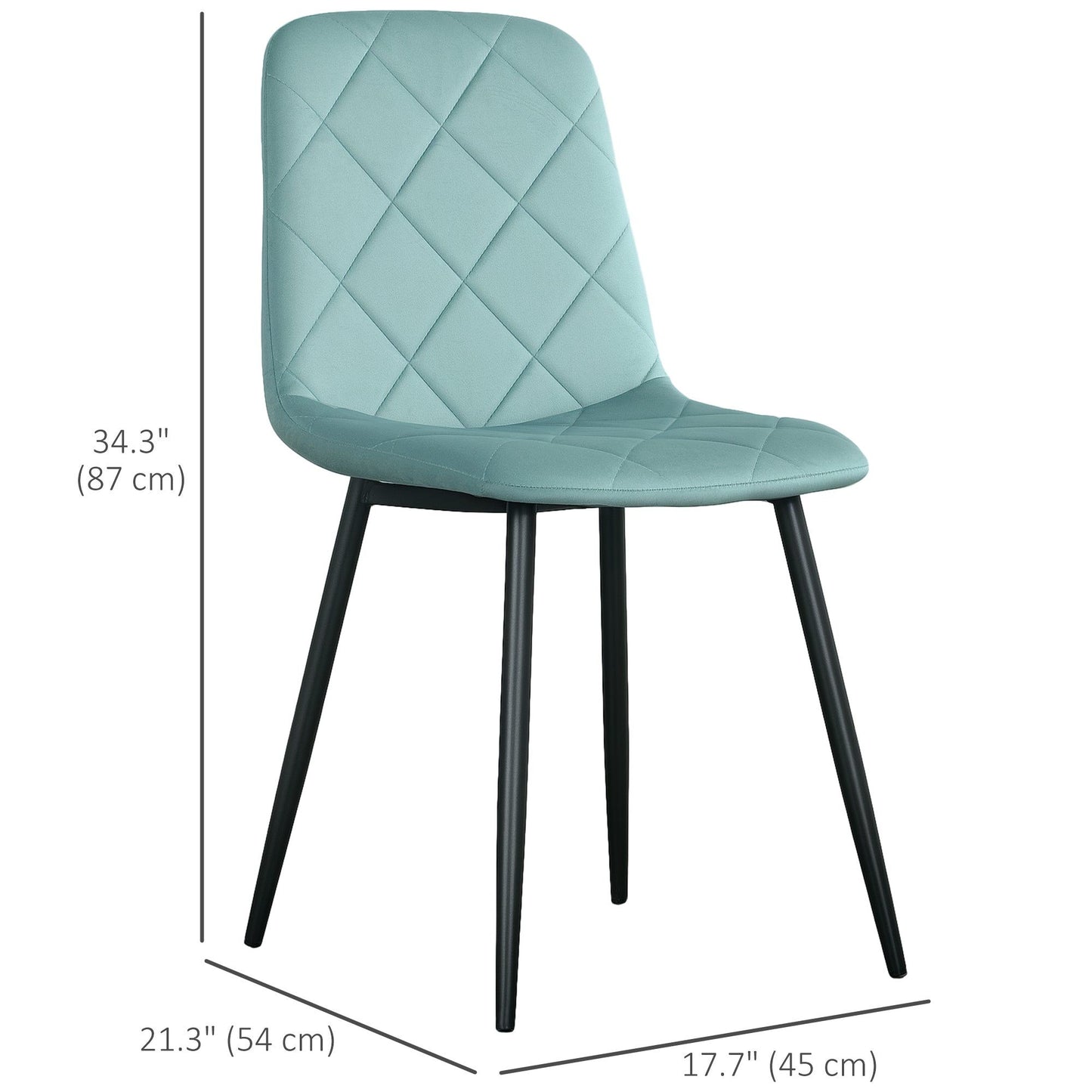 Upholstered Dining Chairs Set of 4 with Steel Legs - Green
