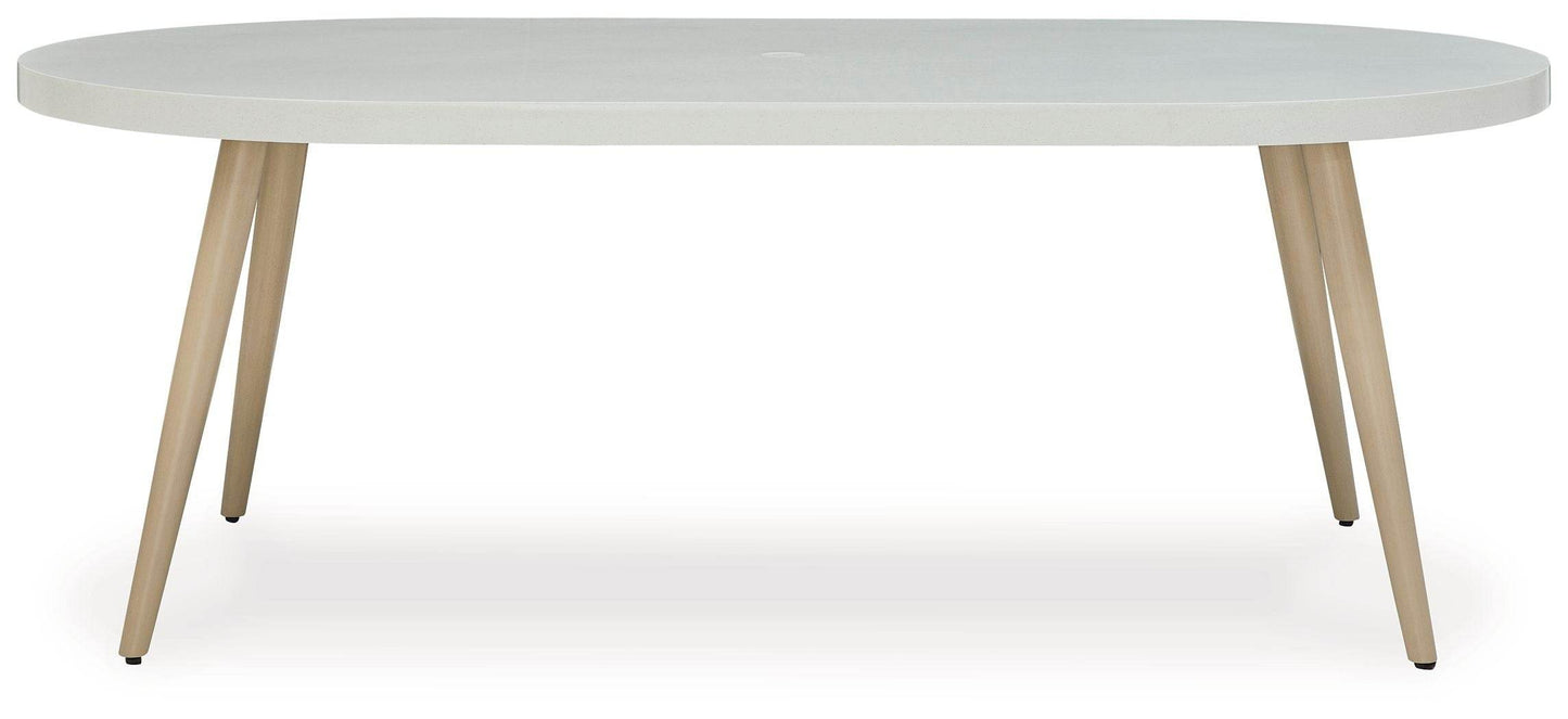 Seton Creek - White - Oval Dining Table With Umb Opt - Forward Furniture