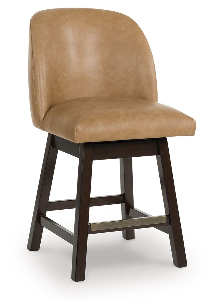 Neymorton - Upholstered Swivel Faux Leather Barstool (Set of 2) - Dark Grayish Brown