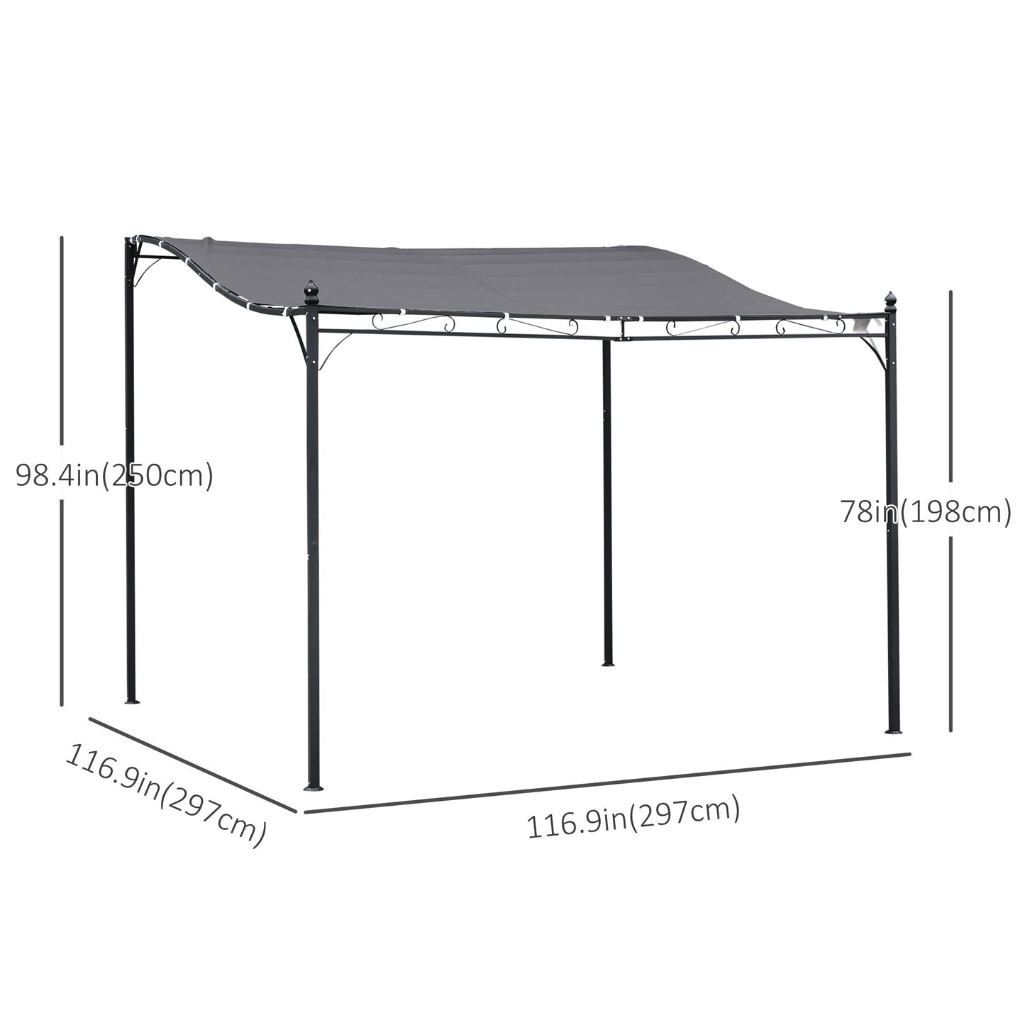 10'x10' Outdoor Pergola, Steel Gazebo Canopy, Portable Sun Shelter Door Porch Cover, Grey