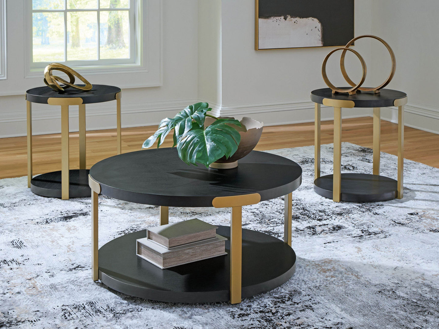 Shylore - Black / Brass Finish - Occasional Table Set (Set of 3) - Forward Furniture