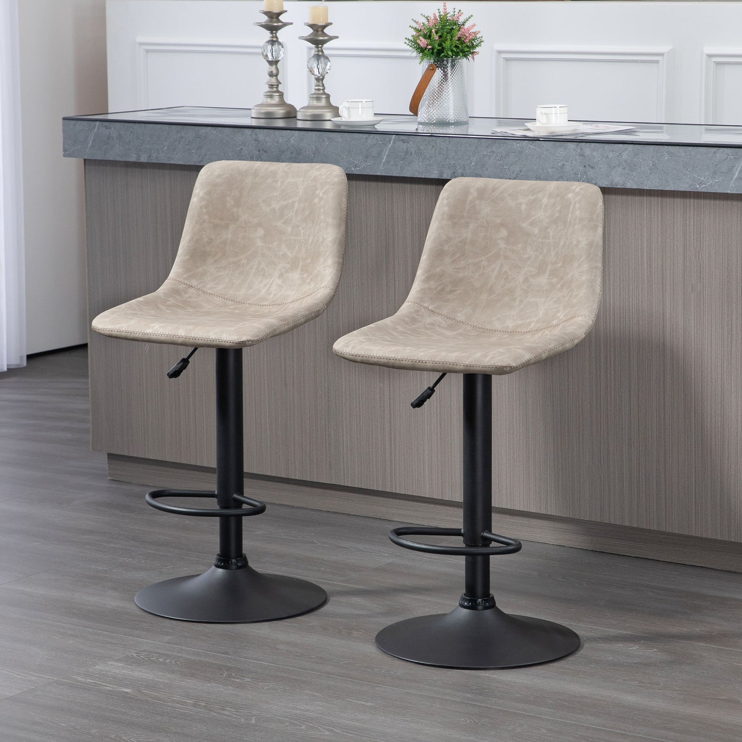 Adjustable Counter Height Bar Stools Set of 2, 360° Swivel Kitchen Counter Stools With Backs, Vintage Leather, Beige
