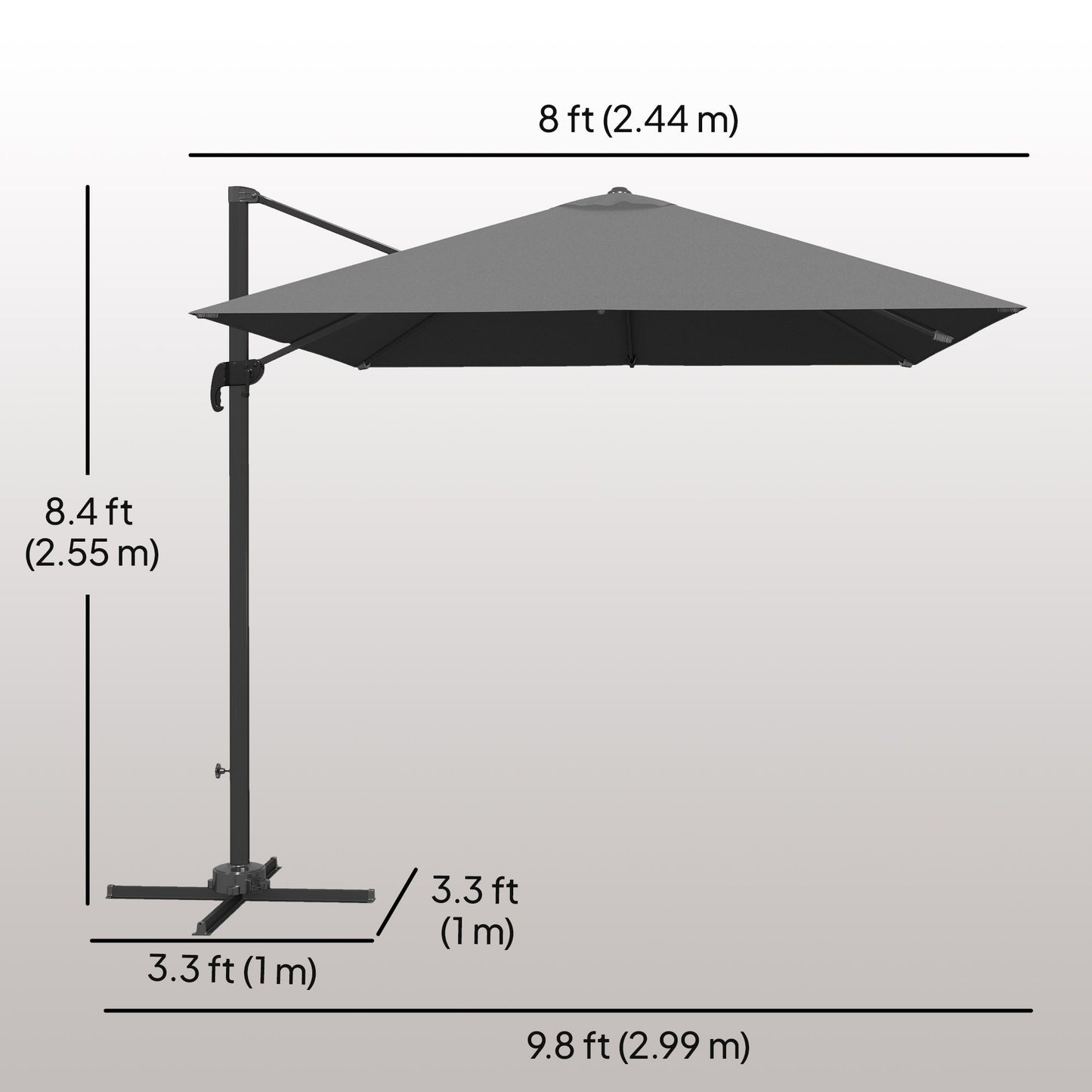 8 FT Aluminium Cantilever Patio Umbrella with 360° Rotation, Cross Base, Crank and Tilt for Garden, Patio, Dark Grey