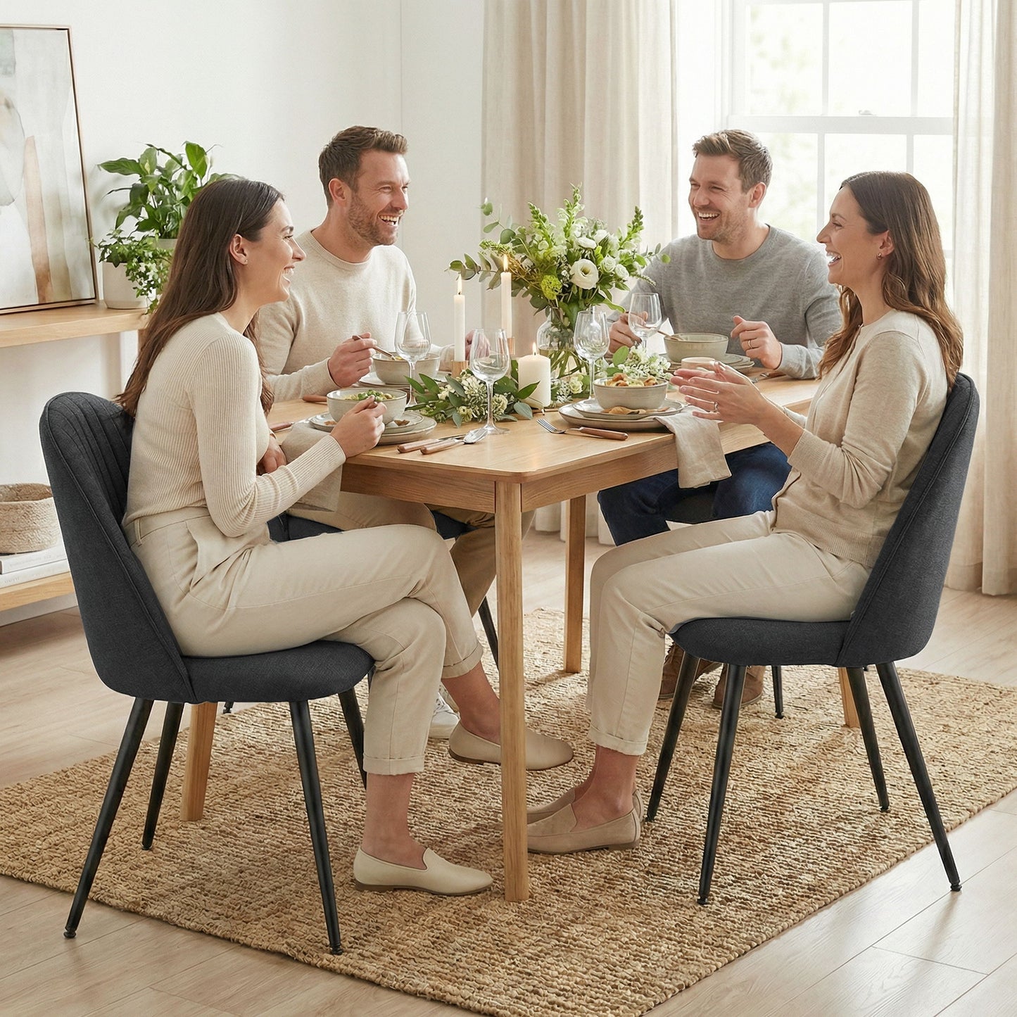 Set of 4 Modern Dining Chairs, Velvet Upholstered Kitchen Chairs with Steel Legs for Living Room, Black