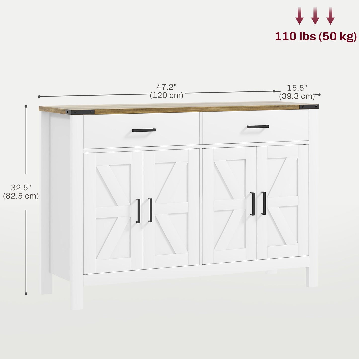 Farmhouse Sideboard Buffet Cabinet with Drawers - White