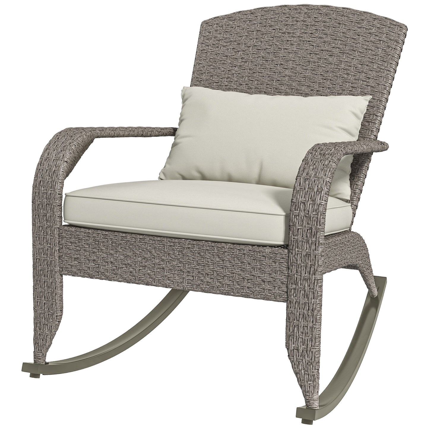 Adirondack Chair, Outdoor Wicker Rocking Chair with High Back, Seat Cushion and Pillow for Porch, Balcony, Cream White
