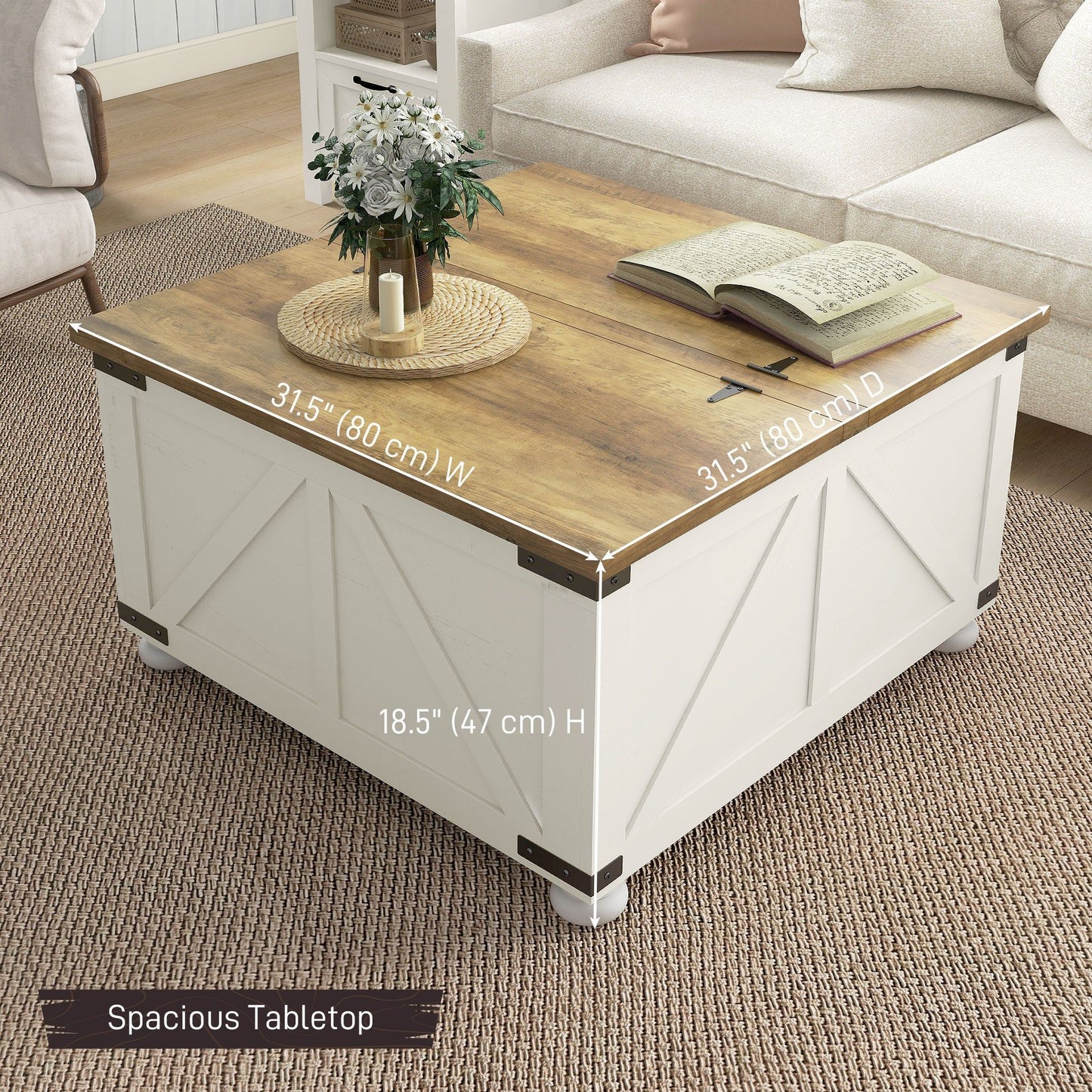 Square Coffee Table with Flip-Top Storage - Antique White