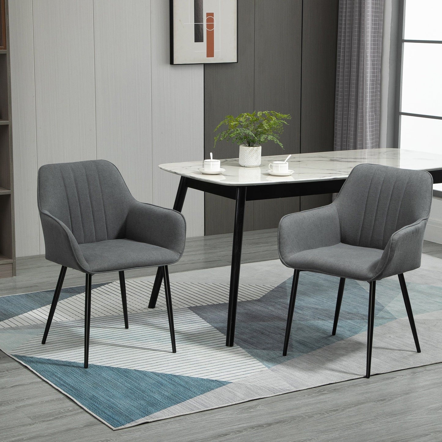 Linen Dining Chairs Set of 2 with Armrests - Dark Grey