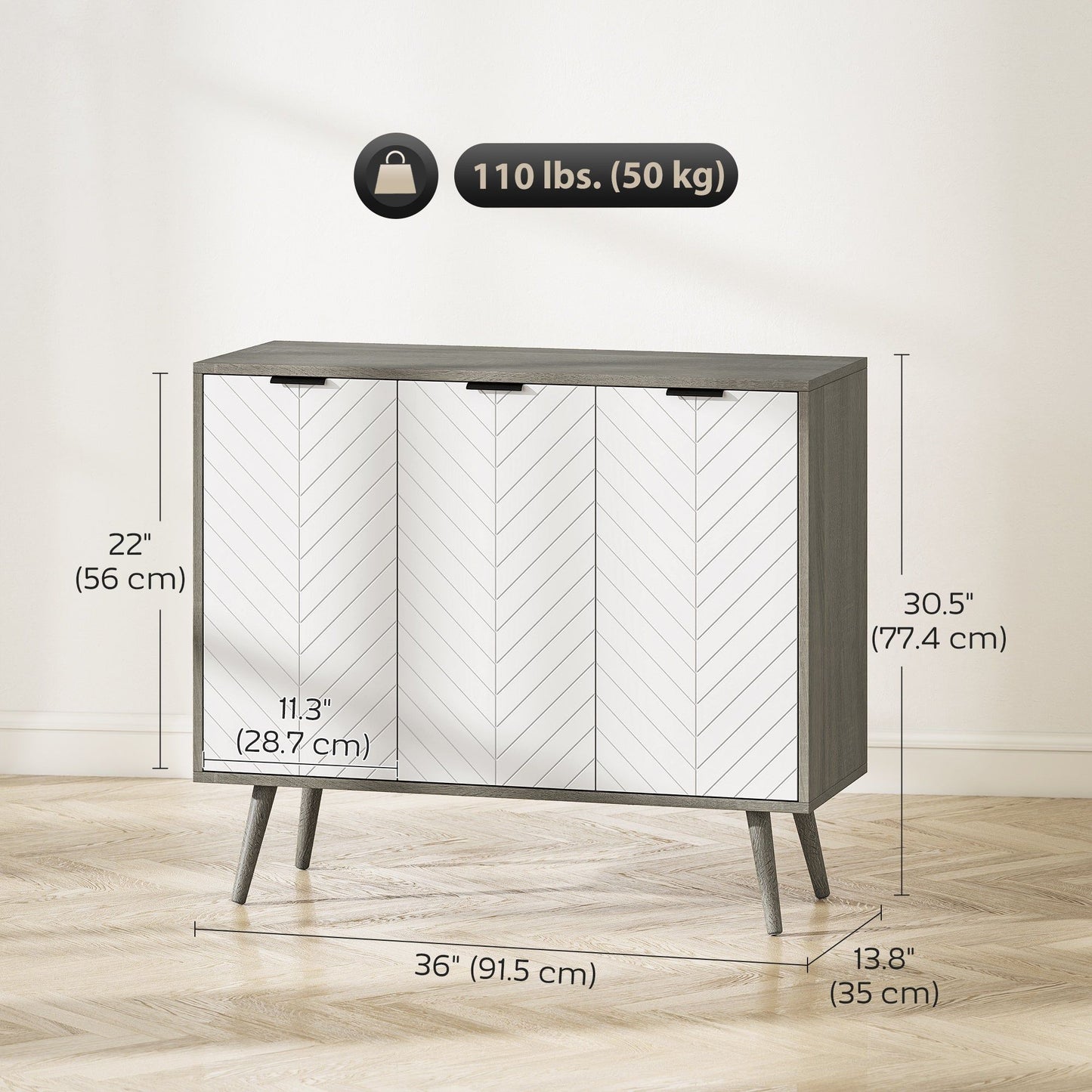 Sideboard Buffet Cabinet with 3 Doors - Grey