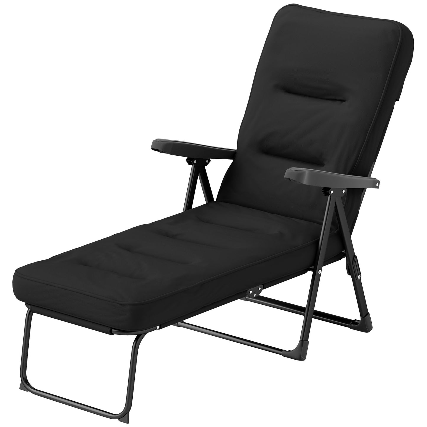 Folding Outdoor Lounge Chair with Cushion, Adjustable Backrest, Reclining Patio Garden Chair with Footrest, Black