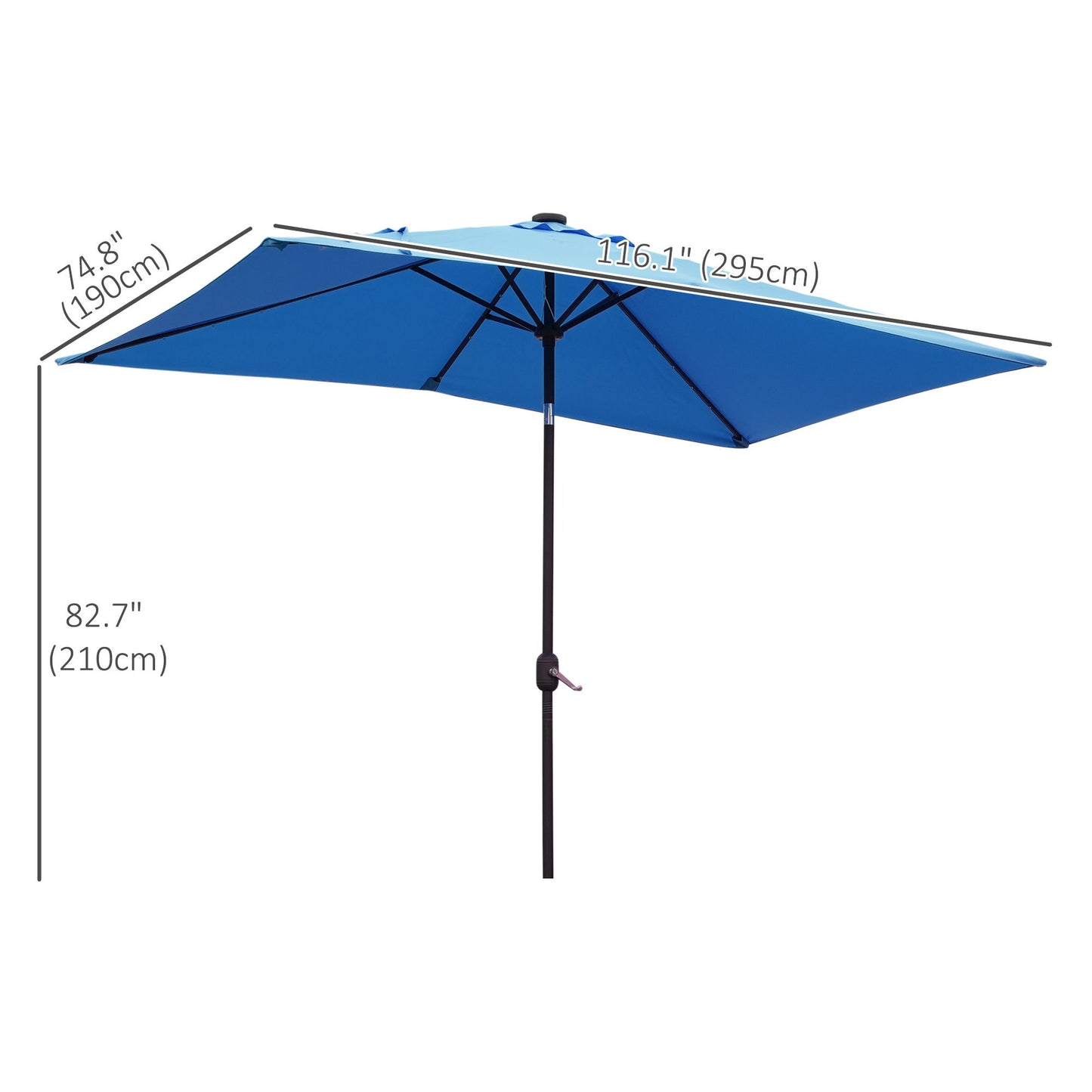 6' x 10' Patio Umbrella with 22 LED Solar Lights and Tilt, Rectangular Outdoor Table Umbrella with Crank, Light Blue